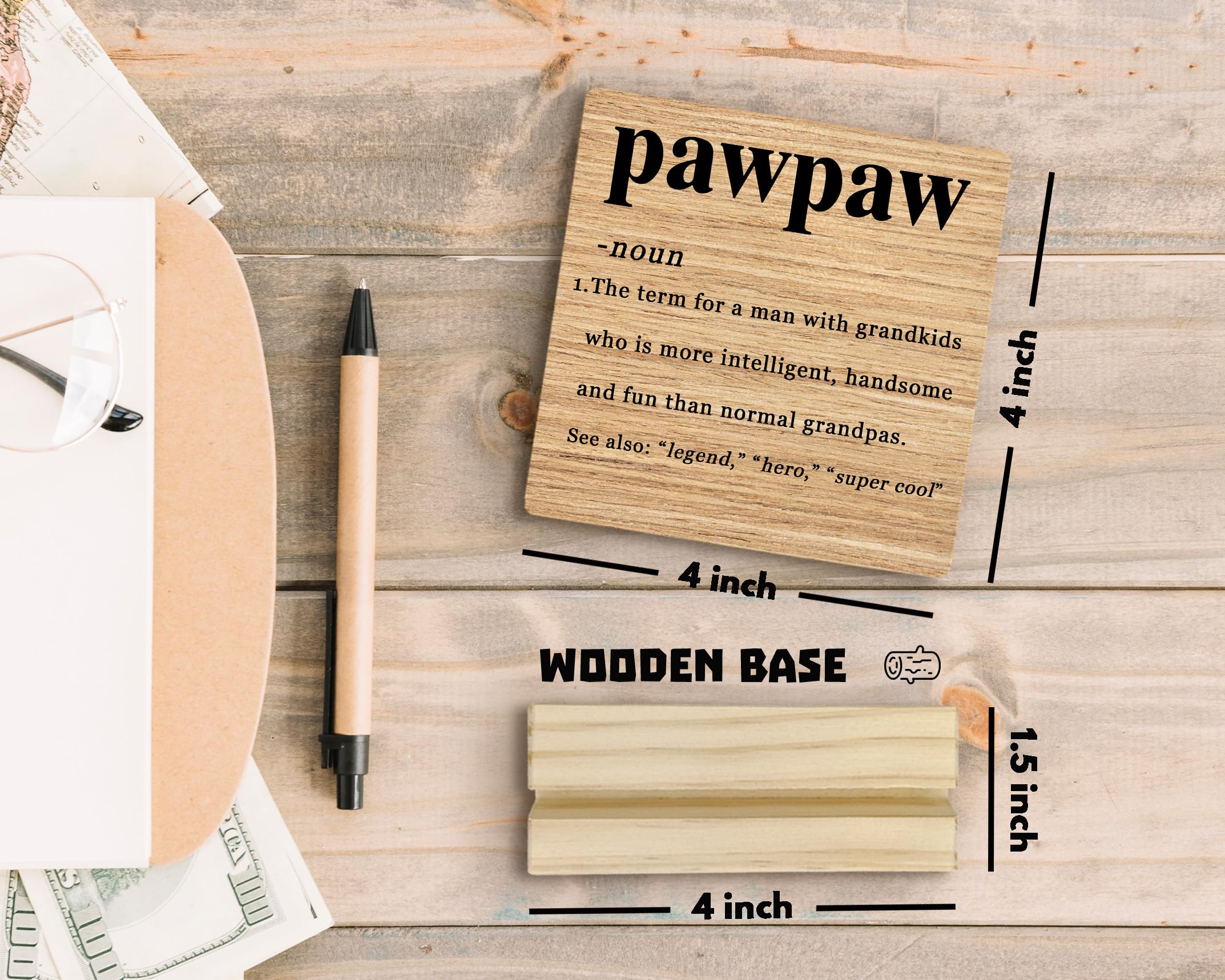 Pawpaw Gifts Desk Decor, Fathers Day Christmas Gift for Grandpa Grandfather Pawpaw Gifts from Grandkids Wood Plaque, PawpawDefinition Wooden Plaque Sign with Wood Stand for Home Office