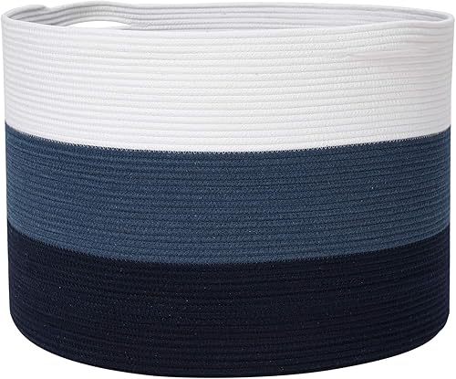 Cesta de cuerda de algodón grande de 24 x 24 x 17 pulgadas, cesta de almacenamiento extragrande, cesta de lavandería tejida, contenedor de