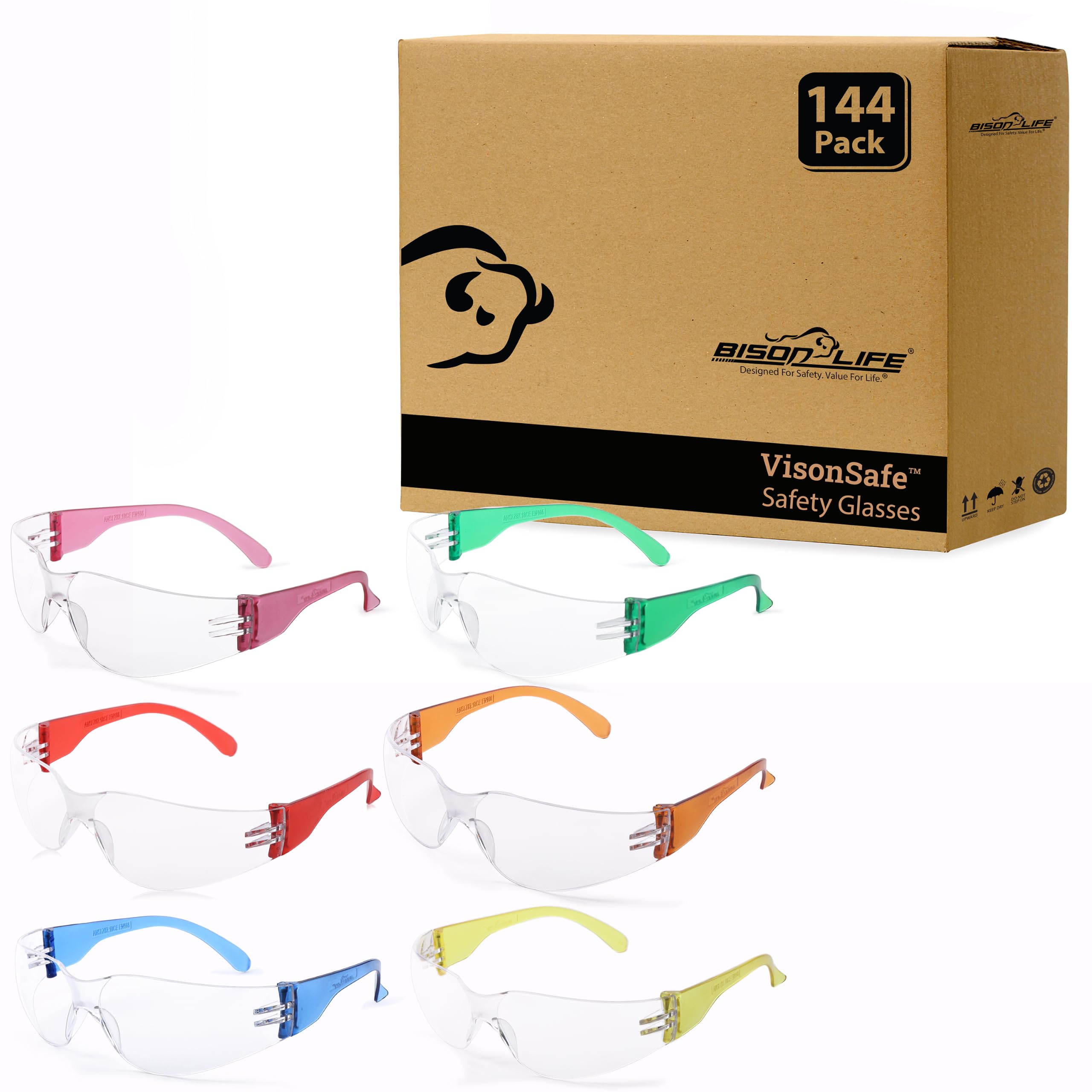 BISON LIFE Gafas de seguridad, resistentes a los arañazos, lentes de policarbonato ANSI Z87.1 resistentes a los impactos
