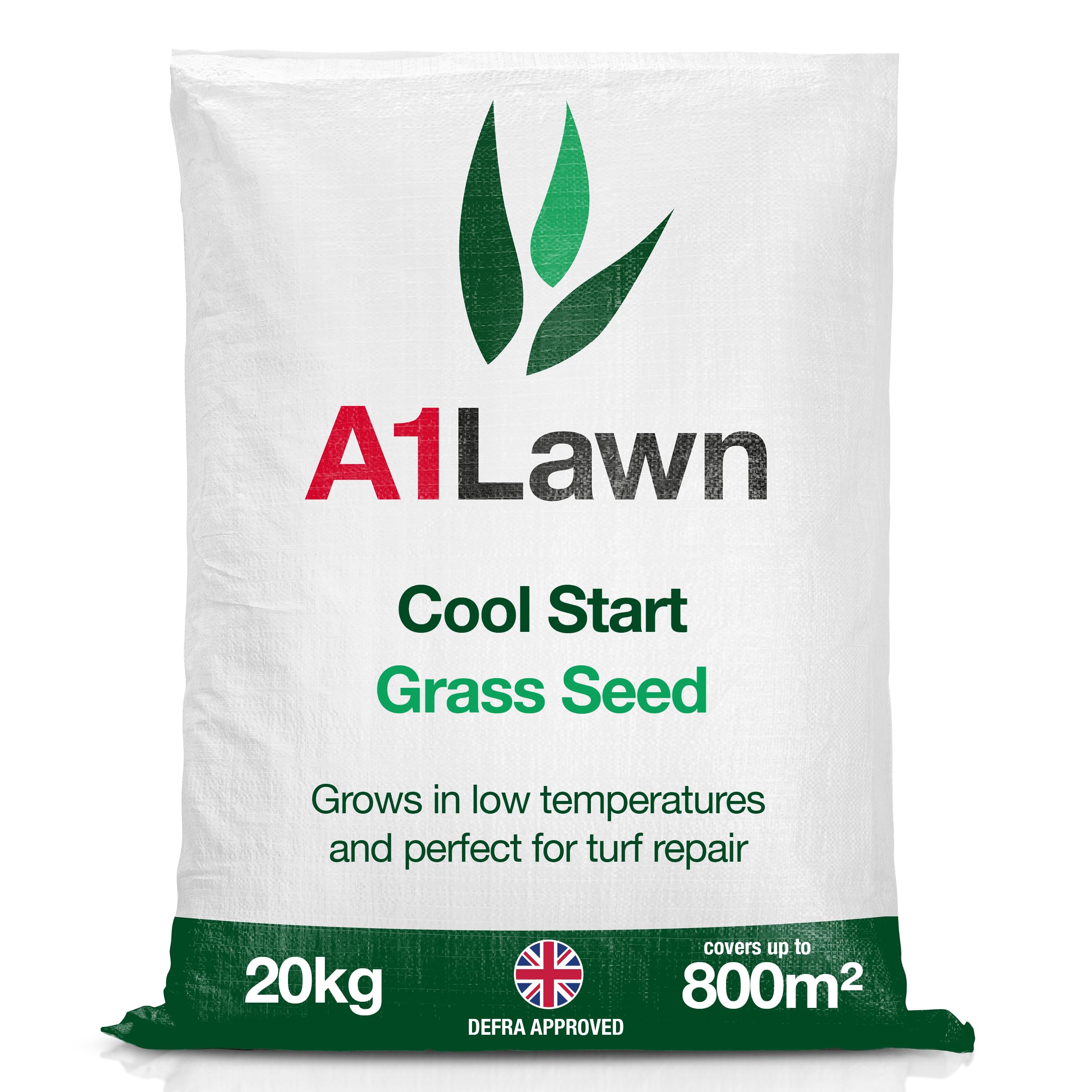 A1 Lawn, Cool Start Grass Seed Mix - Germinates in Low Temperatures, Hard-Wearing Sports Quality, DEFRA & FERA Certified, 20kg