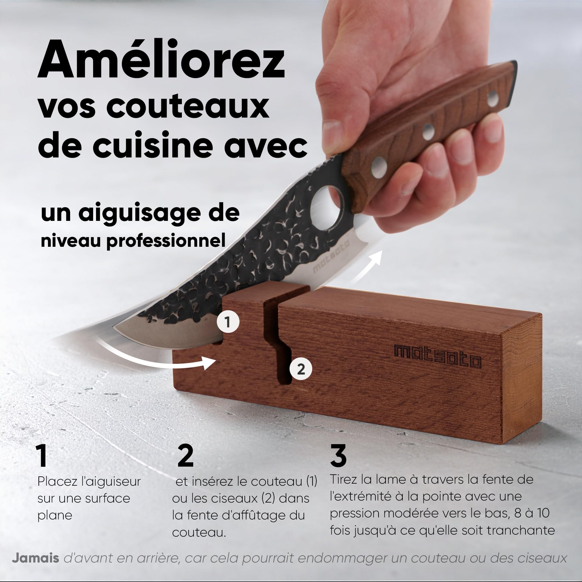 Matsato Aiguiseur Couteaux & Ciseaux – Affûteur de Couteaux Manuel 2-en-1, Aiguiseur pour Couteaux de Cuisine, Base Antidérapante
