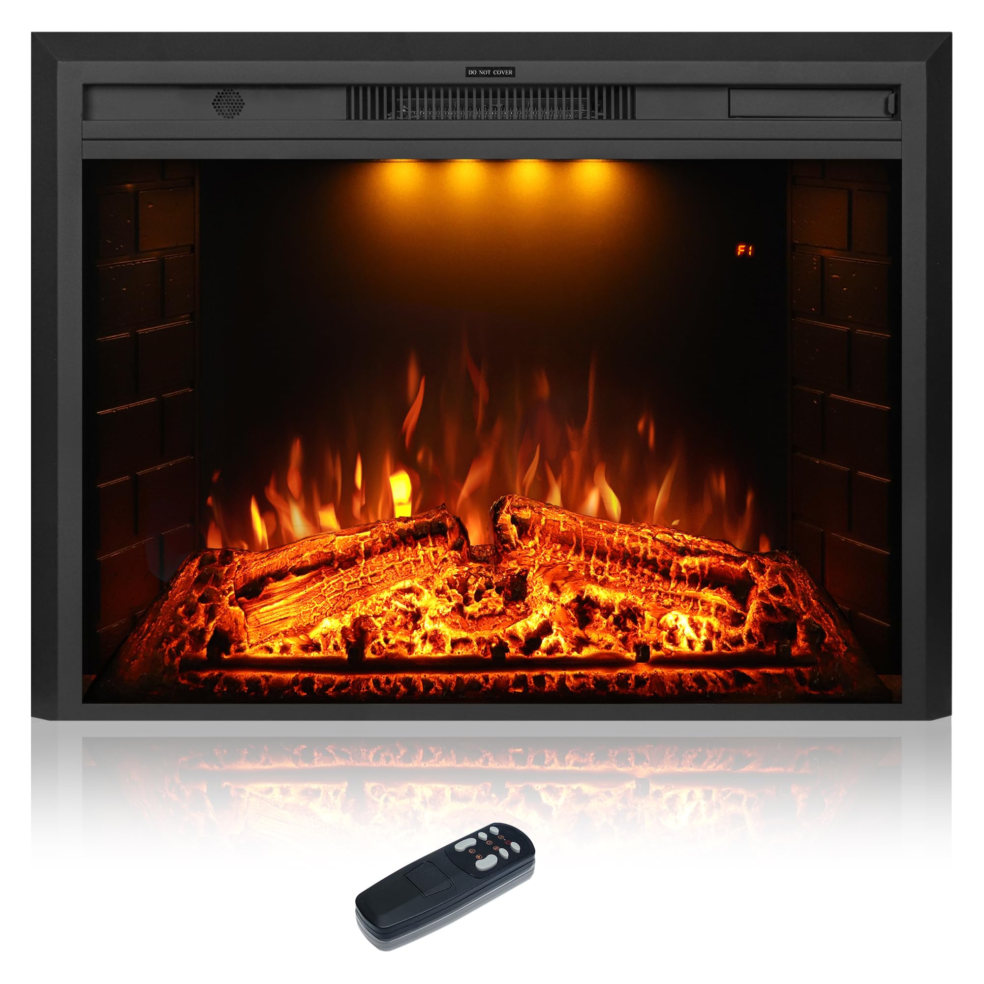 33 inch Electric Fireplace, Wall Fireplace Electric with Remote Control, Realistic Log and Crackling Sound, Overheating Protection and Timer, 750/1500W Black