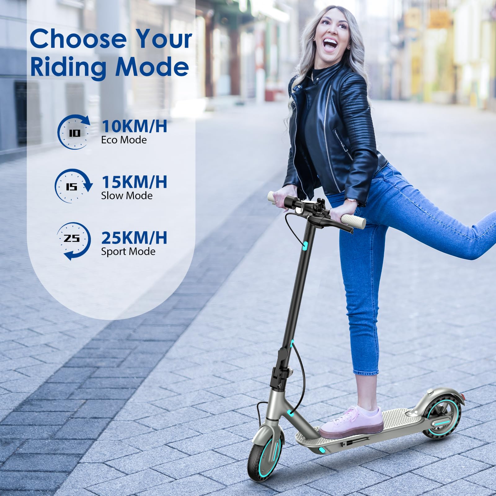 Monopattino Elettrico per Adulti,Pneumatici 8.5/10",Motore Potente 350/500W, Autonomia fino a 36/40/45km, Velocità Massima 25 km/h, Doppio Illuminazione e Doppia Frenata, APP Smart