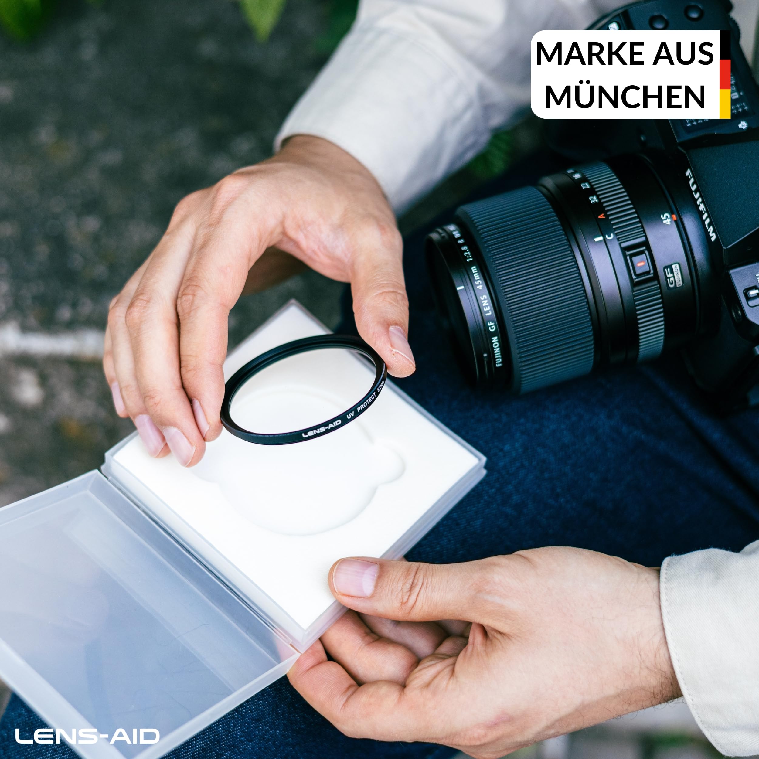 Lens-Aid UV-Filter 58 mm Schutzfilter Schott Glas B270 | Objektiv Protector mit 18-facher Nano-Beschichtung, Aluminiumfassung, Doppelgewinde und Aufbewahrungsbox
