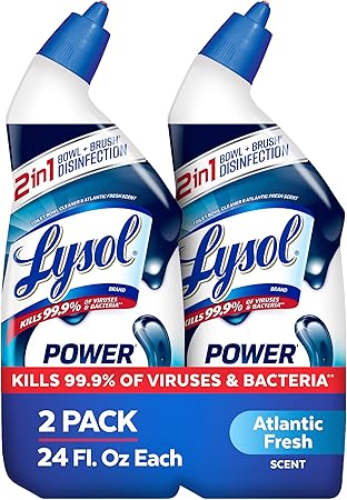 Lysol Toilet Bowl Cleaner, Max Strength Bathroom Cleaning Supplies, Toilet Bowl Cleaner Clinging Gel, Home Essential, Instant Stain Removal, Disinfecting and Deodorizing, Bleach Free, 24 oz (2 ct)