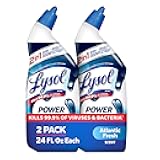 Lysol Toilet Bowl Cleaner, Max Strength Bathroom Cleaning Supplies, Toilet Bowl Cleaner Clinging Gel, Home Essential, Instant Stain Removal, Disinfecting and Deodorizing, Bleach Free, 24 oz (2 ct)