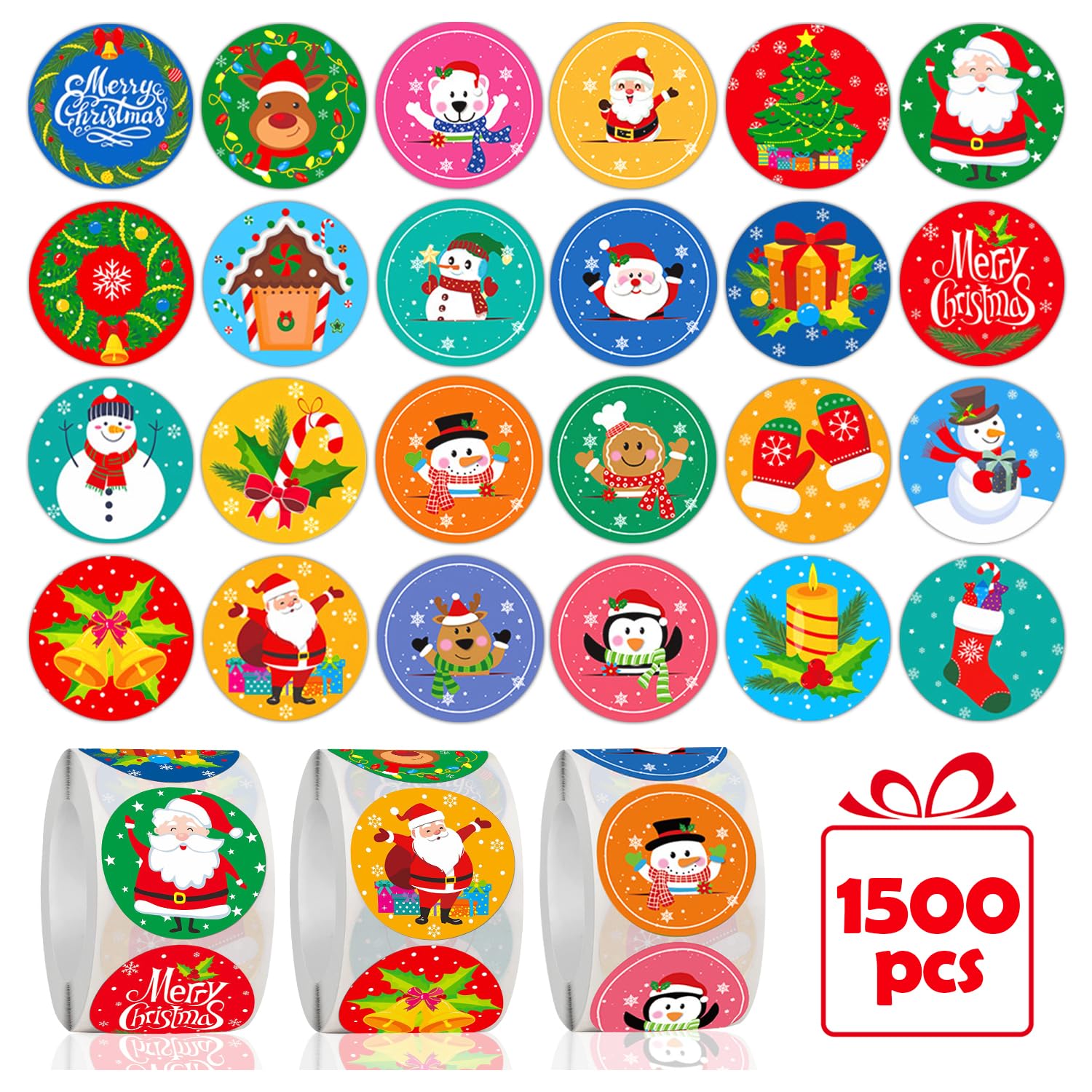 1500 Pegatinas Navideñas Redondas - 20 Diseños Diferentes Para Decorar Regalos, Sobres Y Manualidades