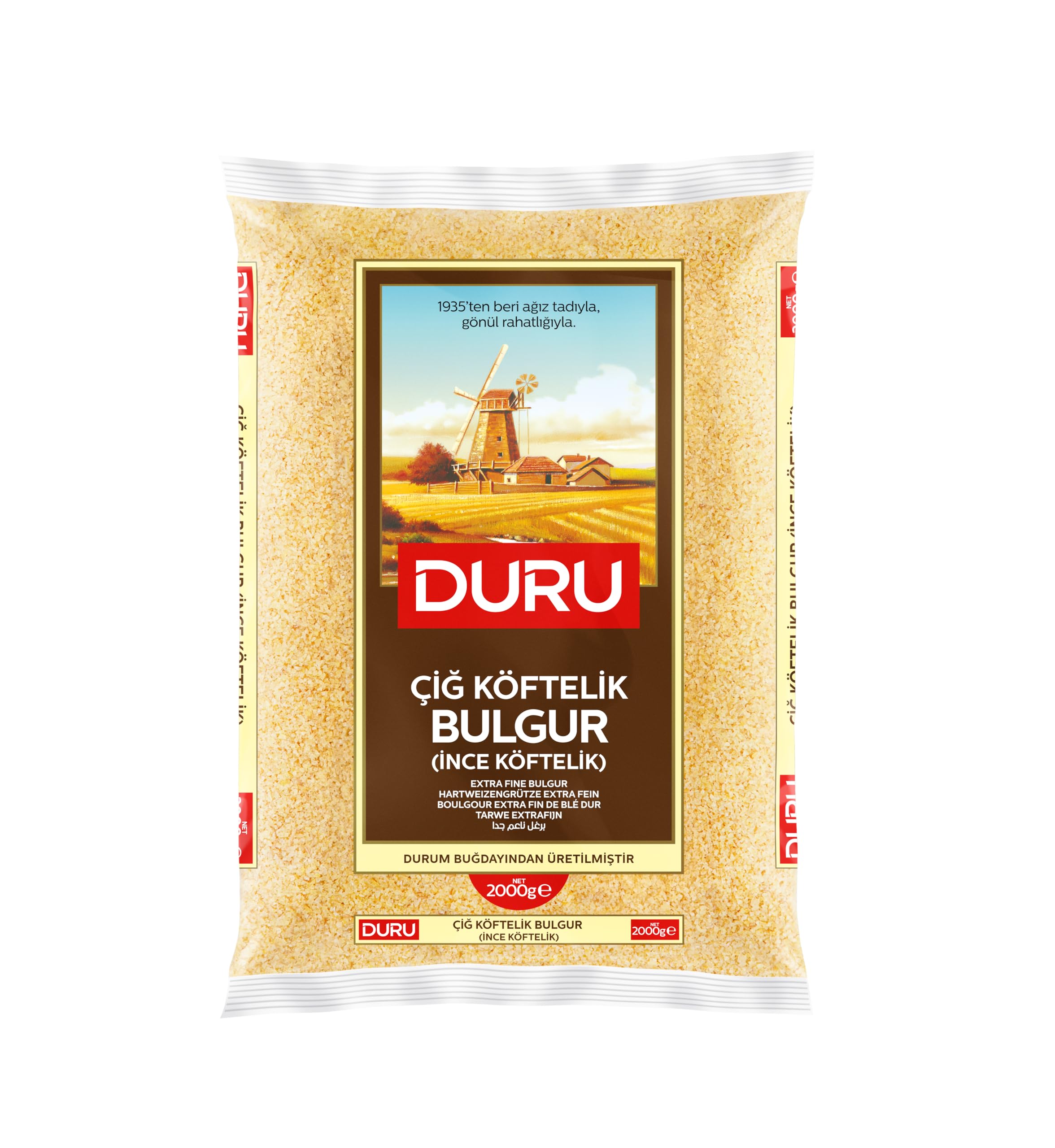 Duru Extra Fine Bulgur, 2000 g, Wheat Berries, 100% Natural and Certificated, High Fiber and Protein, Non-GMO, Great for Vegan Recipes, Better than Rice