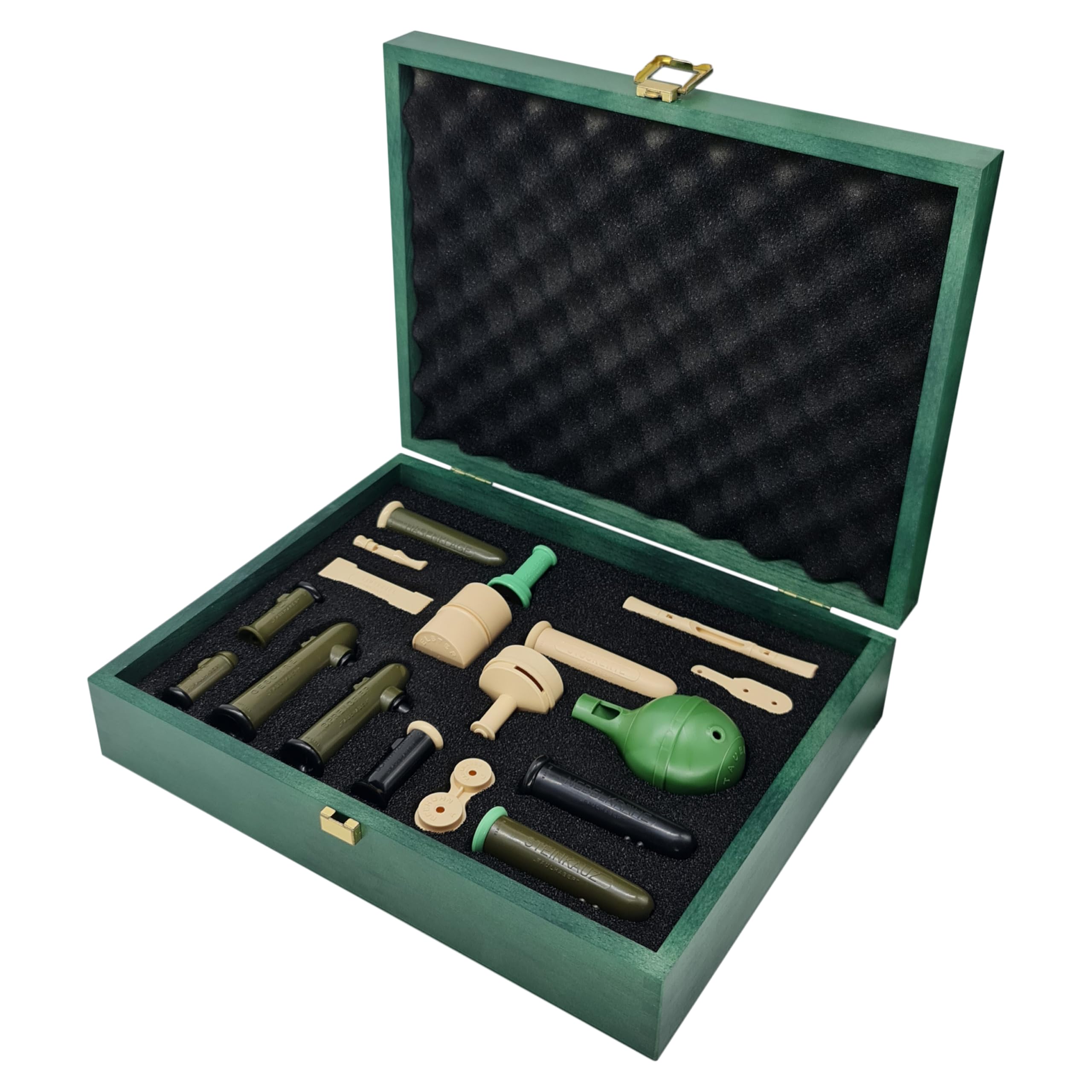 Grosse FAULHABER Geschenk Kassette im Holz-Box 18 der Wildlocker/Rehblatter,Fuchsreiz,Haselwild,Krähenjagd,Ente,Raubvogel,Rebhuhn,Schnepfe,Schwarzwildlocker,Elster,Eichelhäher &Taube