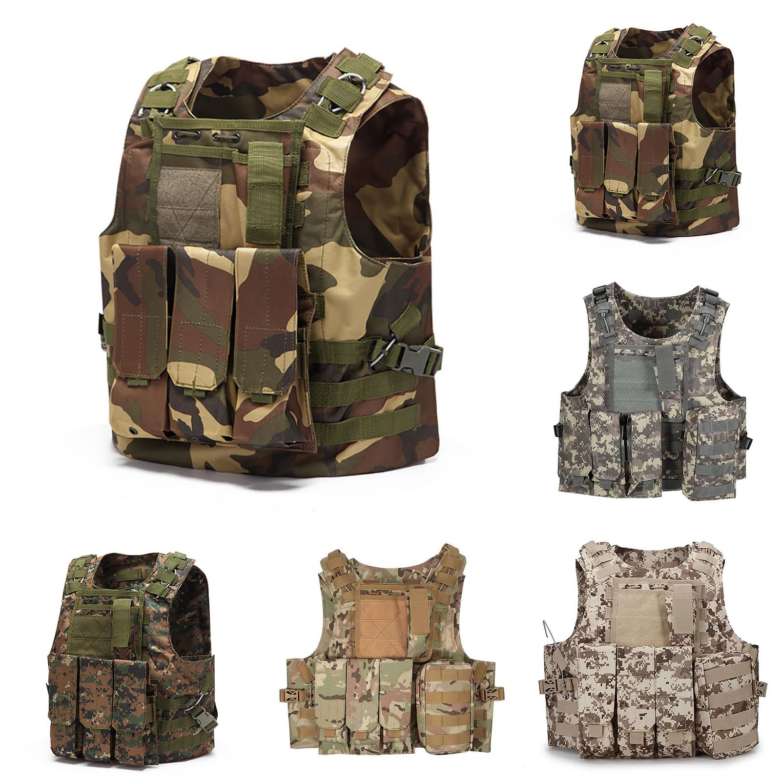 Chaleco táctico militar para exteriores con bolsillos y plataforma modular, duradero, ajustable y ligero para aventuras al aire libre, cuello en V, camisetas para hombre, camuflaje, talla única