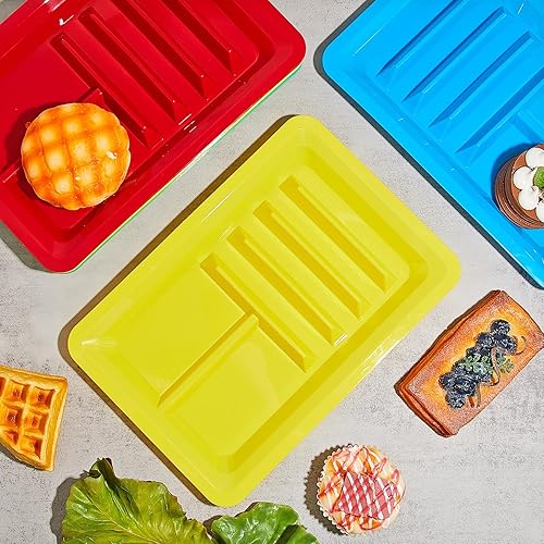Miniatura 6 de Uiifan 12 soportes de plástico para tacos con divisor, 2 compartimentos, platos coloridos para tacos aptos para microondas, bandeja para tacos,