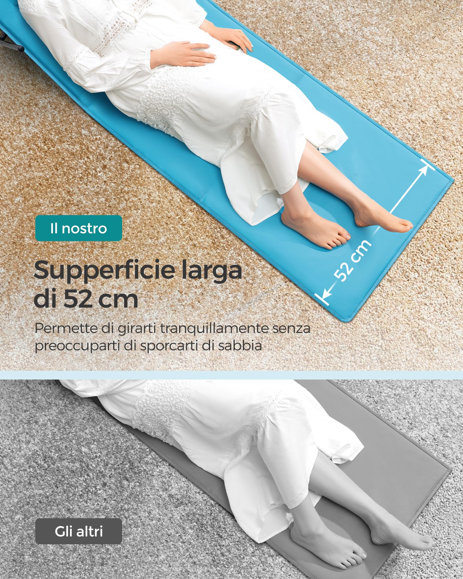 SONGMICS Set di 2 Lettini da Spiaggia, Sedie a Sdraio, Portatile con Manico, 158 x 55 cm, Azzurro Cielo