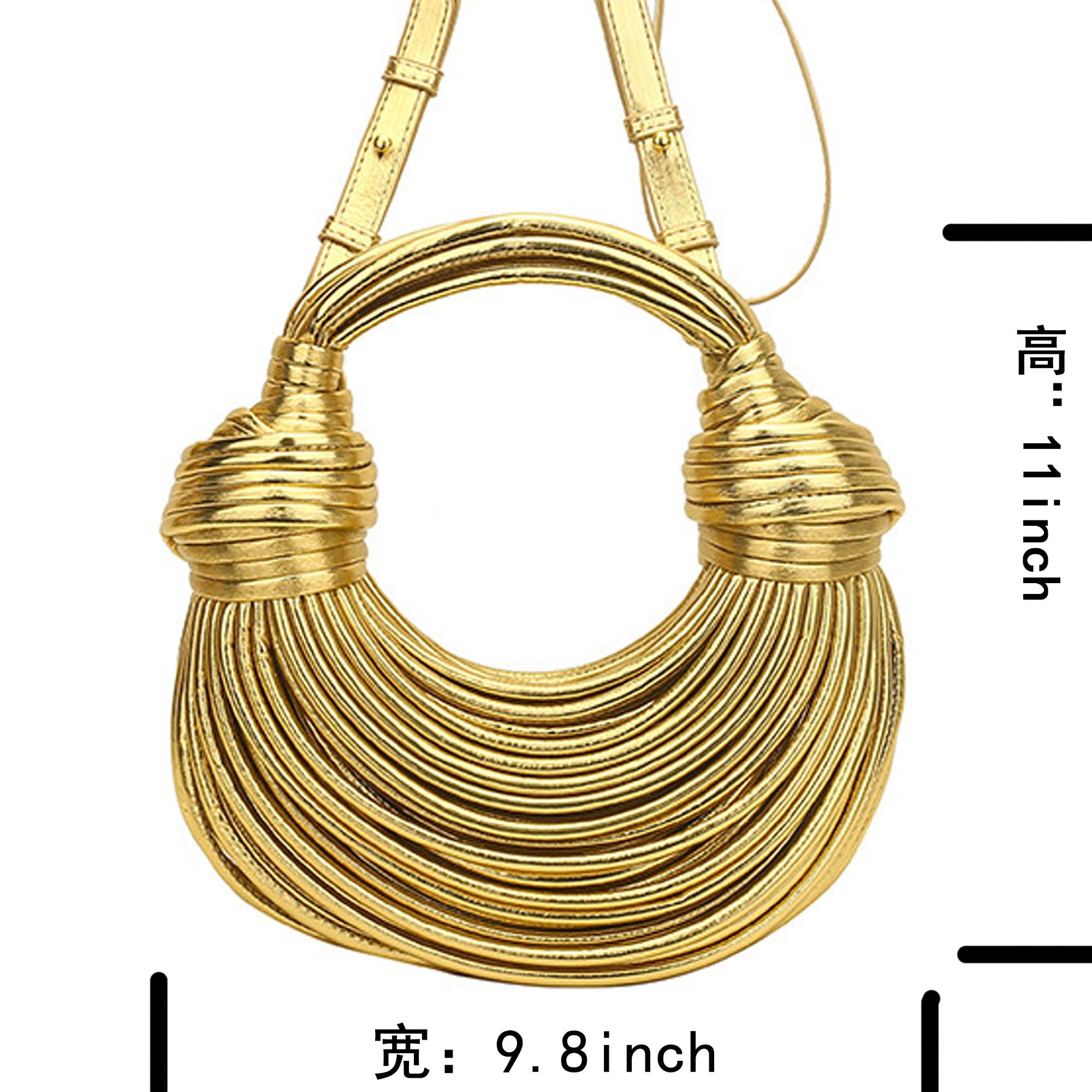 FGJKKK Hand-Woven Bread Women's Purse and Handbag Top Handle Satchel Shoulder Crossbody Creative Noodles Underarm Bag Clutch (gold)
