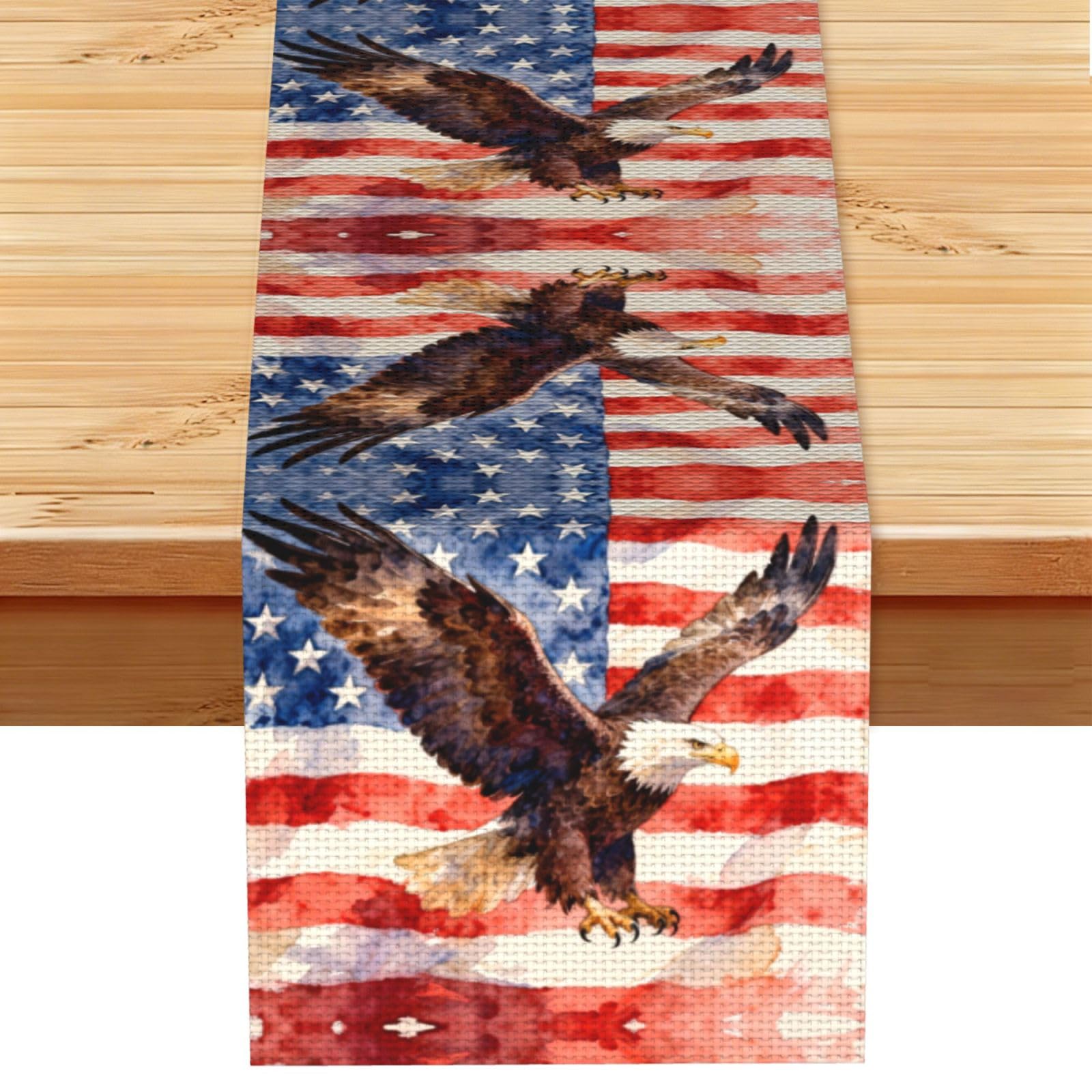Veteran Eagle Badge Linen Look Table Runner 13x72-Wrinkle Resistant Farmhouse Style for Dining Table Decor