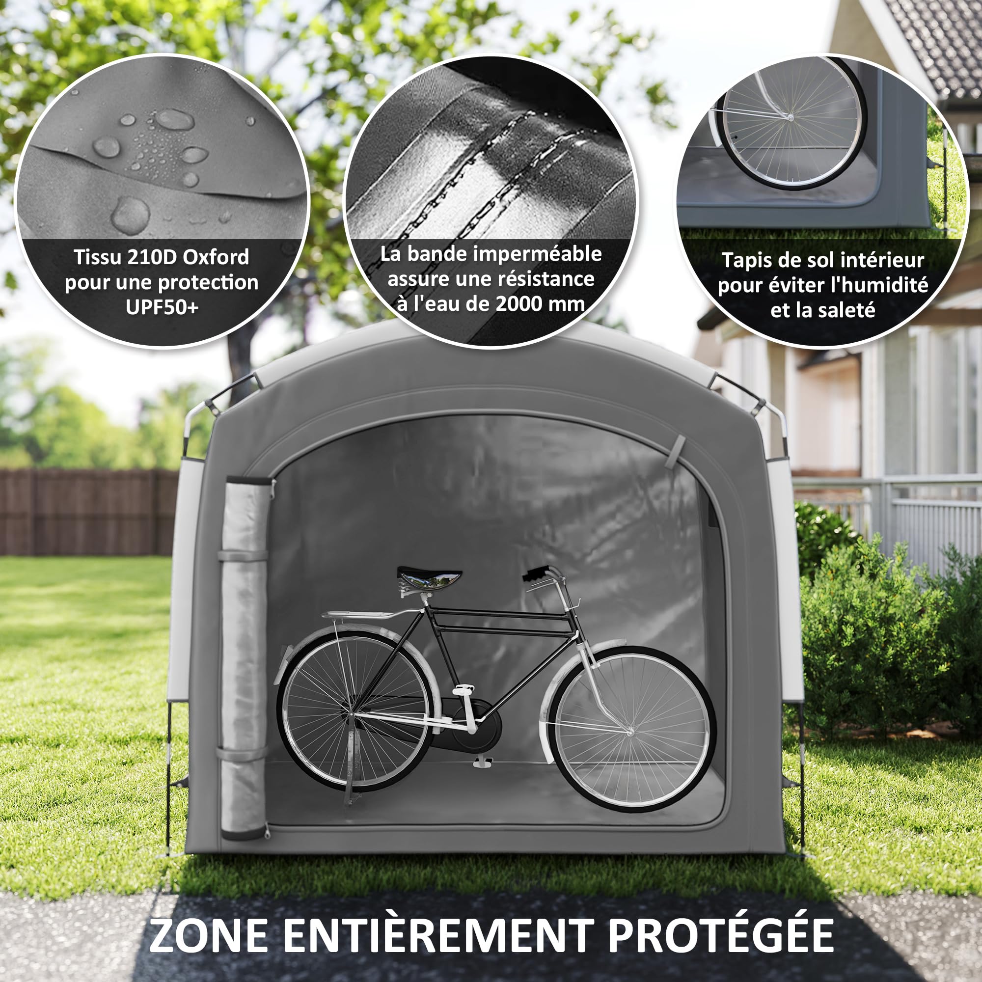 Outsunny Tienda para Guardar Bicicletas en el Exterior, cobertizo portátil para 3-4 Bicicletas con 2 Bolsillos Laterales, 205 x 140 x 188 cm, Gris Oscuro