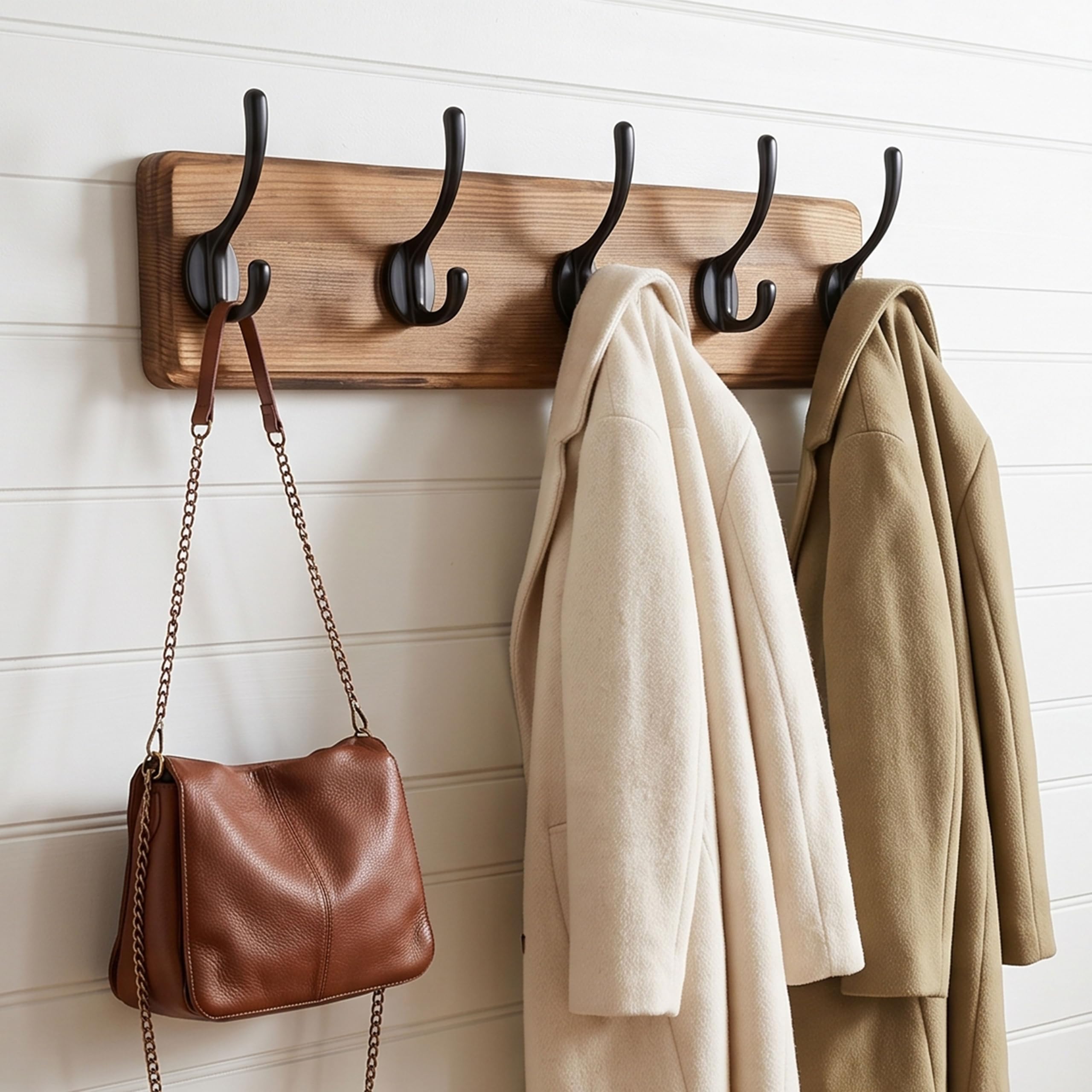 WEBI Appendiabiti da Parete,Attaccapanni da Muro con 5 Ganci,Appendiabiti da Muro Legno,Appendino da Muro,Attaccapanni da Parete per Ingresso Cappotto,Vestiti,Marrone Rustico,2 Pezzi
