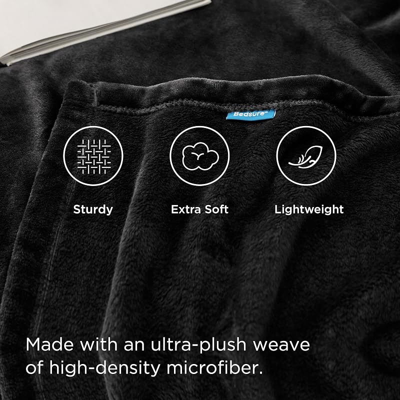 BEDSURE Puha Fleece Takaró 150x200 cm, Meleg Téli Pléd Kanapéra, Fekete