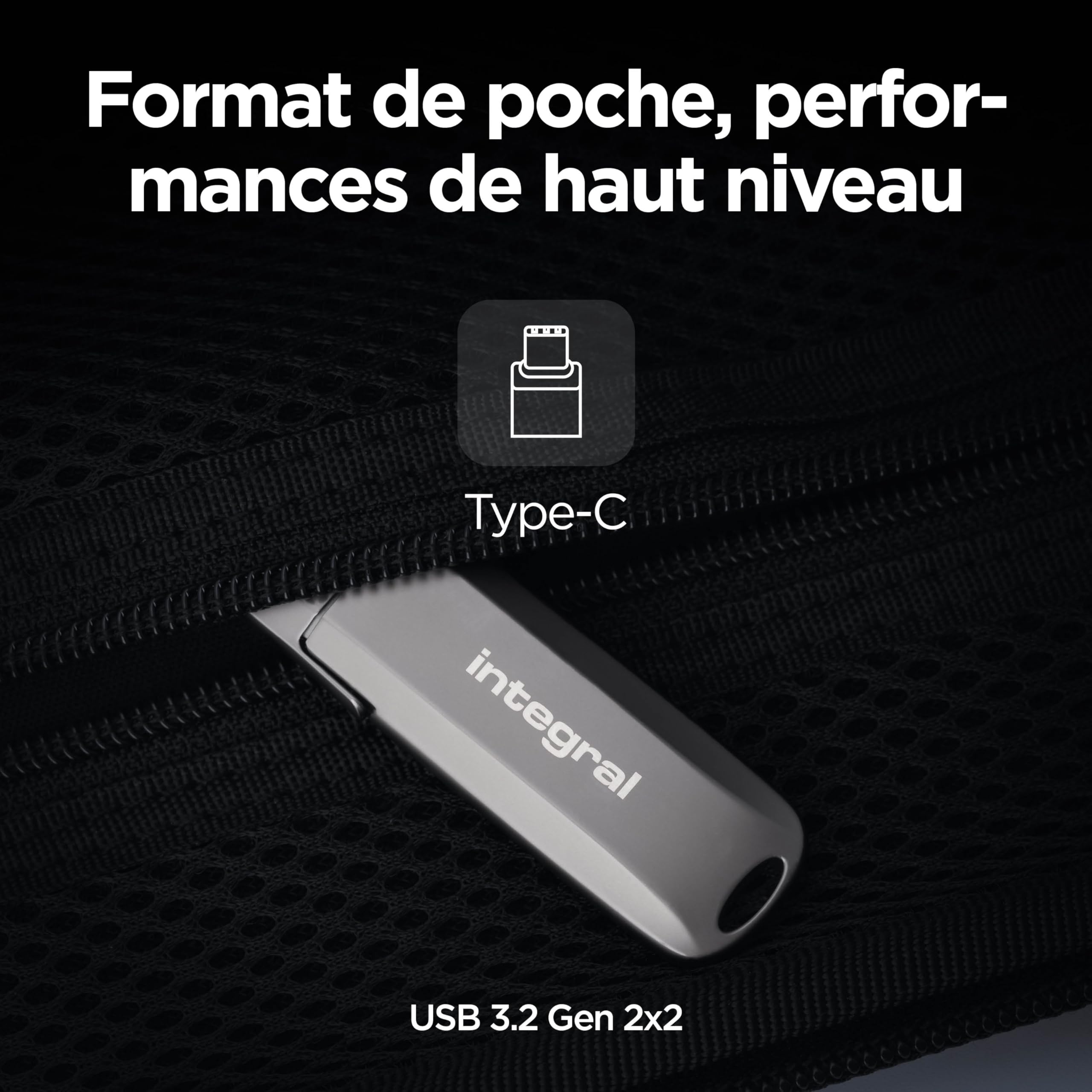 Clé USB en métal Integral USSD 1 TB Turbo-C USB 3.2 Gen 2x2, SSD Portable Ultra-Rapide, Lecture Jusqu’à 2 000 MB/s et écriture Jusqu’à 1 800 MB/s - Design Durable en Alliage de Zinc