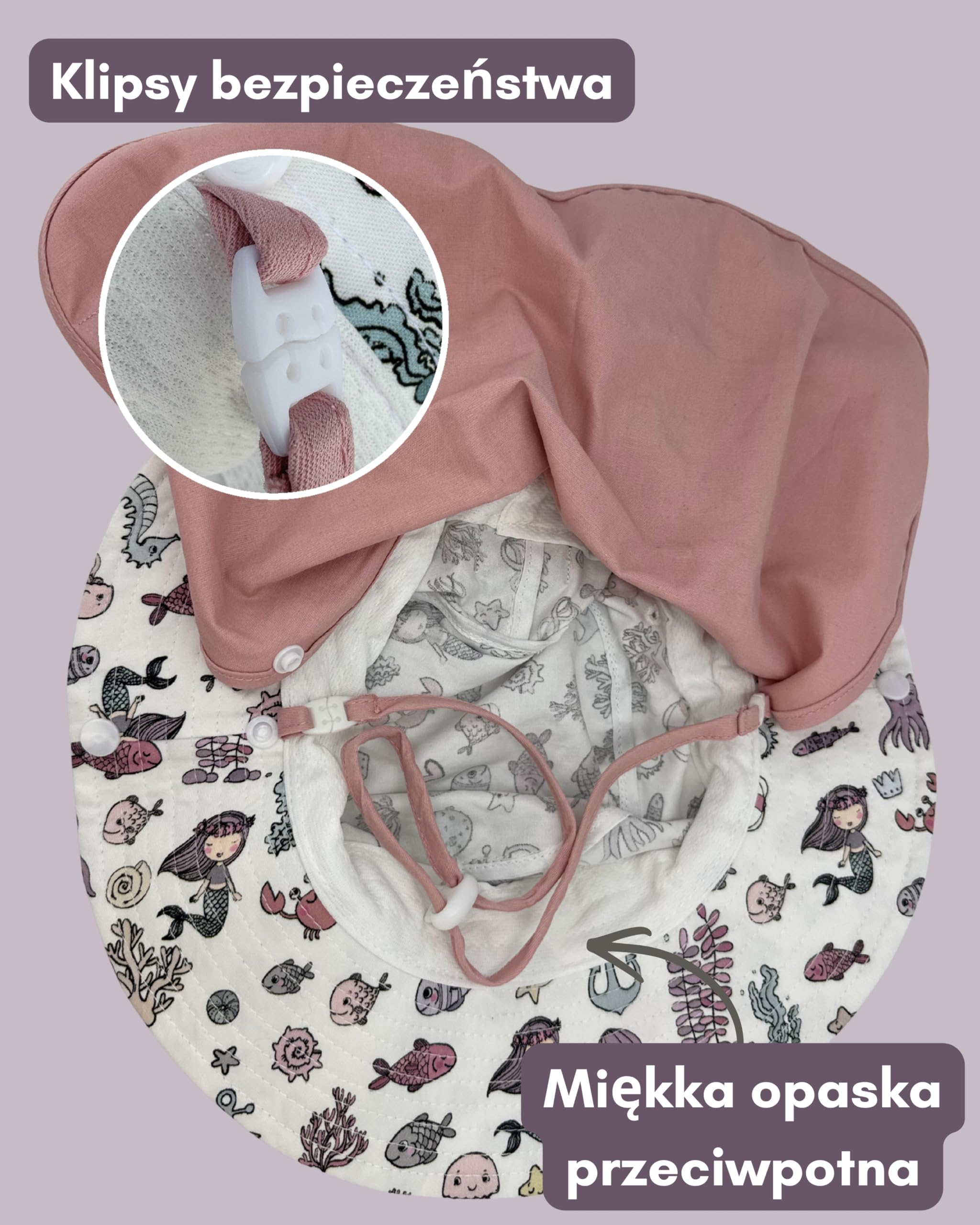 HECKBO Kapelusz przeciwsłoneczny dla malucha z ochroną UPF 50+ - Wysokiej jakości bawełna, dinozaur syrenka - 6-24 miesięcy
