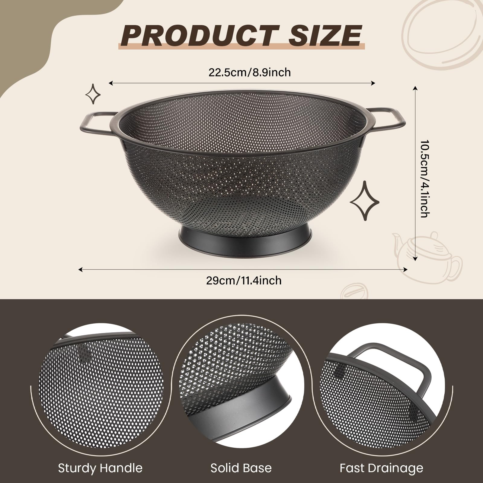 Norme 4 Quart schwarzes Sieb und 3 feinmaschige Metallsieb-Set