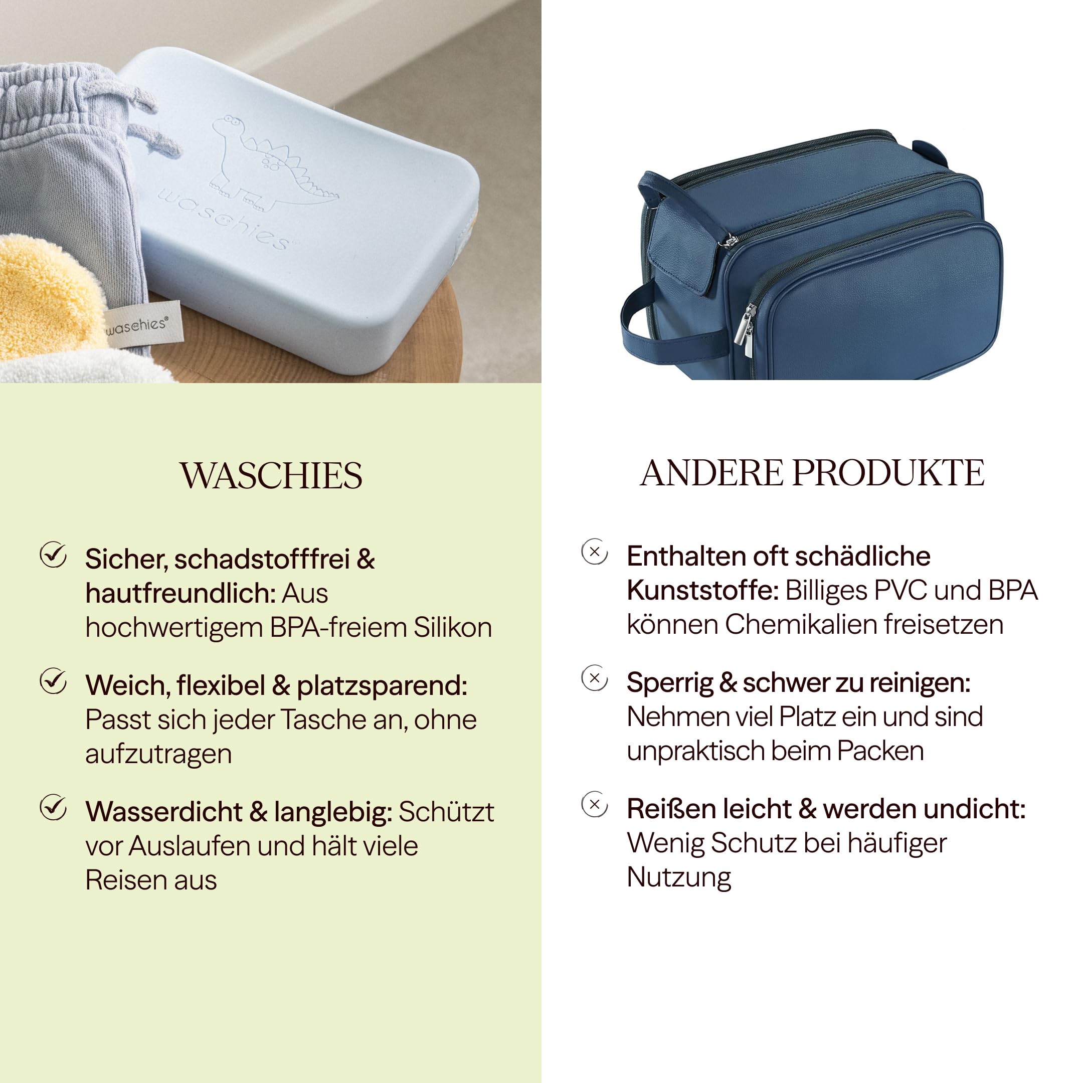 waschies "Travel Set Kids" nachhaltige & wasserabweisende Aufbewahrungstasche inkl. wiederverwendbarer Waschpads für Unterwegs, waschbar, Reise- und Geschenkset (Pastel Yellow)