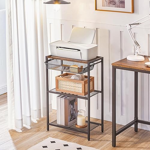 Miniatura 5 de Mesa auxiliar de 28.7 pulgadas de alto, mesa auxiliar de teléfono industrial de 3 niveles con cesta de malla metálica ajustable, mesa de teléfono