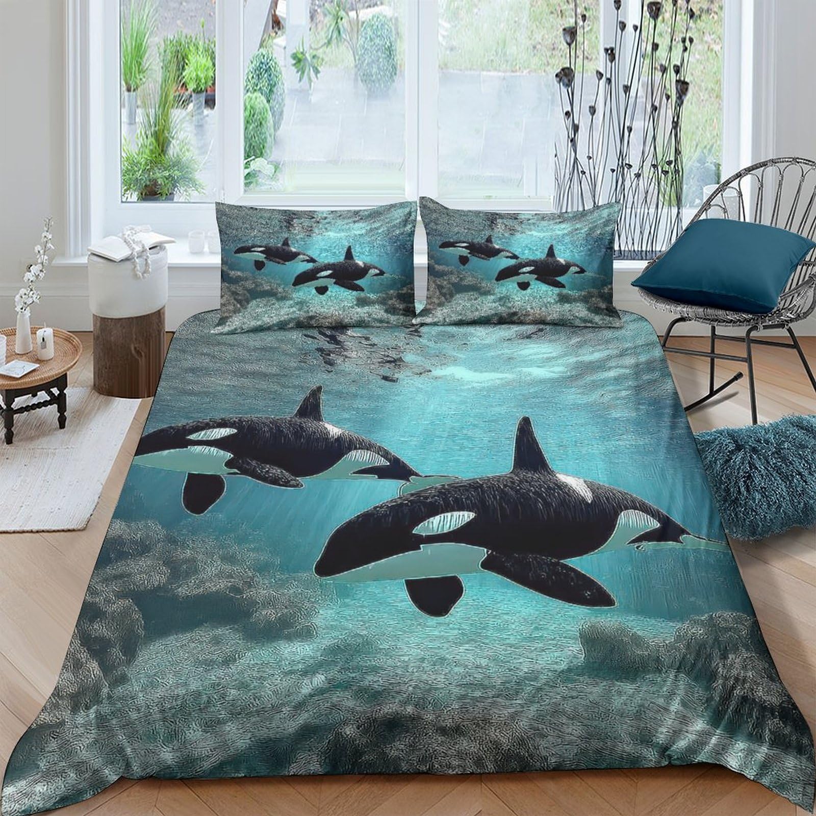 Ctjqhvkz Style-7 3D Printed Ocean Orca Fitted Sheet Microfiber Breathable Sea Whale Mattress Cover For Bedroom Dorm Decoration Single（135X200cm）