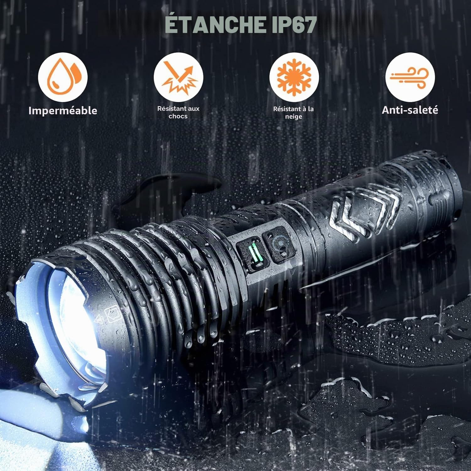 baibian [24H Long Life] Lampe torche rechargeable haute puissance, 155 000 lumens, lampe de poche tactique super lumineuse avec faisceau ultra long de 1200 m, lumière LED XHP160.6 pour urgence