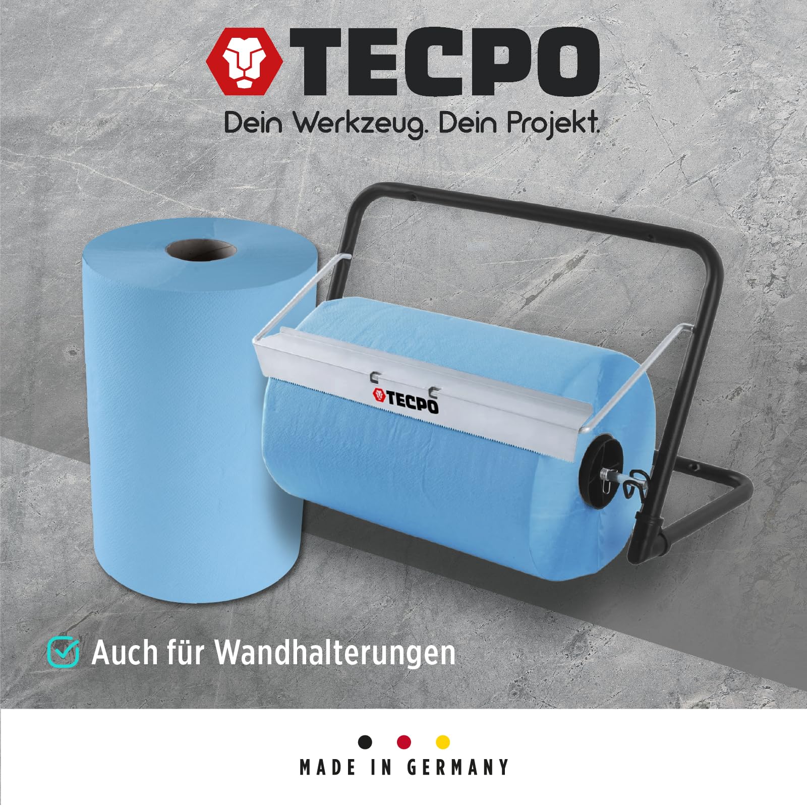TECPO Rotolo di carta da 3000 fogli, 36 x 36 cm, perforato a 3 strati, rotolo di panno riciclato blu, per pulizia assorbente, adatto per industria, officina, ristorante e commerciale (6 x 500 fogli)
