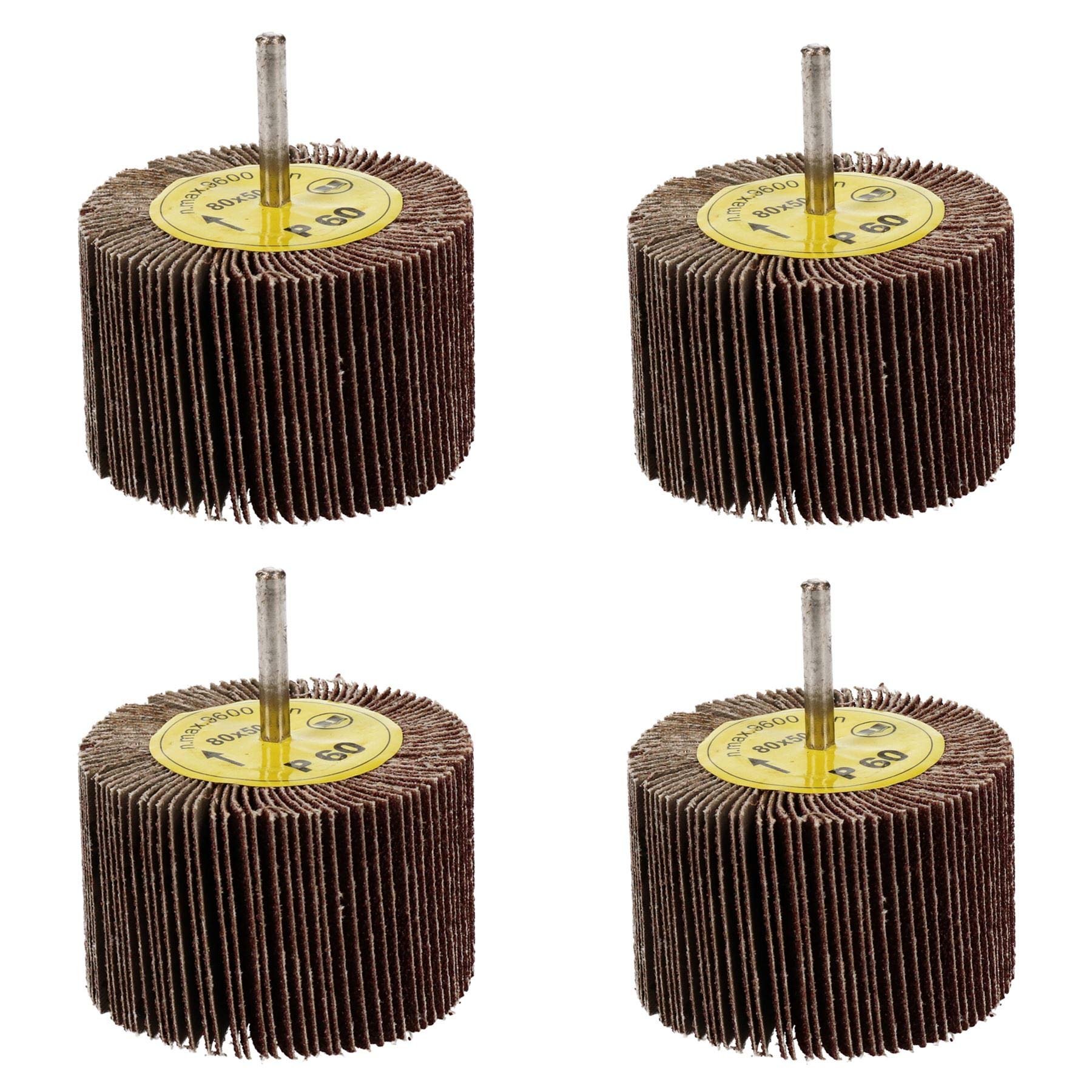 80mm x 50mm Flap Wheel Disc Abrasive Sanding Pad for Drills 60 Grit 4 Pack