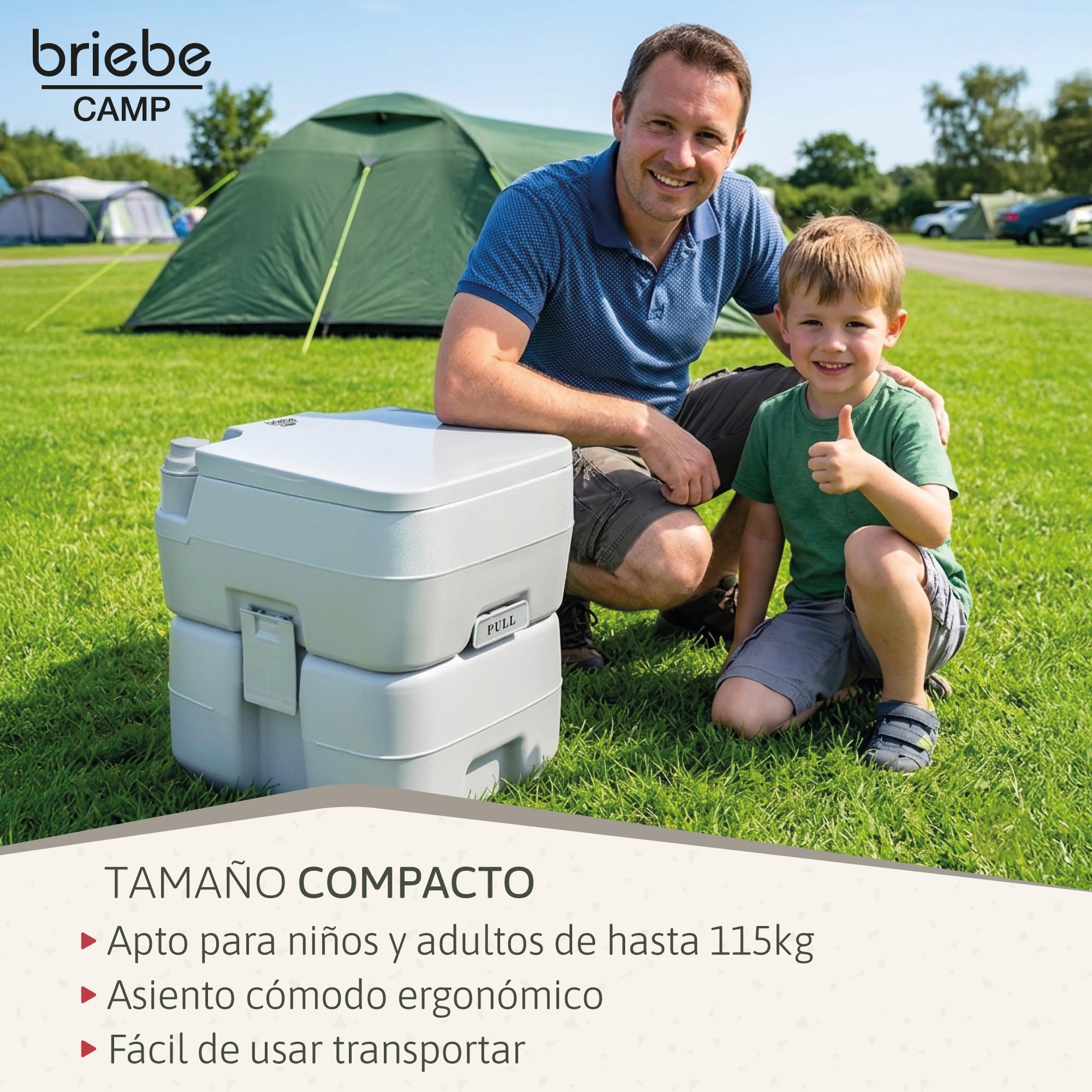 briebe Camp WC Inodoro Portátil Químico Adultos Potty 20L Camping, Camper, Auto Caravana, Water con Descarga Agua 12L, Válvula Drenaje contra Fugas, WC1113
