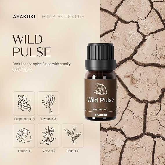ASAKUKI 300ml Cool Mist Essential Oil Diffuser with 6 Masculine Scents Gentlemans Codes Fragrance Oils for Home, Office, Gift Use
