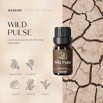 ASAKUKI 300ml Cool Mist Essential Oil Diffuser with 6 Masculine Scents Gentlemans Codes Fragrance Oils for Home, Office, Gift Use