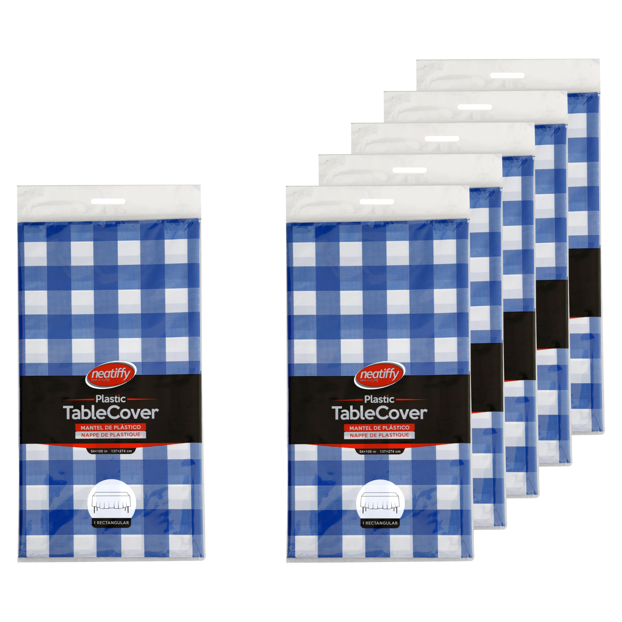 Neatiffy Blue Checkered 54 In X 108 Inch 6Pack Rectangle Plastic Table Cloth | Waterproof Disposable/Reusable Tablecloth | Table Cover For Picnic, Party, Banquet, Birthdays