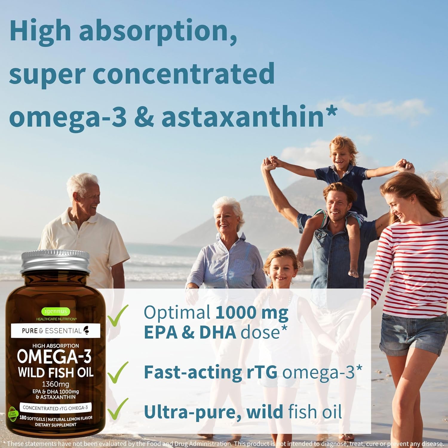 High Absorption Omega-3 Wild Fish Oil 1360mg + High Absorption Curcumin C3 Complex Bundle, 1000mg EPA & DHA with Astaxanthin + + 300% Greater Absorption Curcuminoids with Rapid Uptake, by Igennus