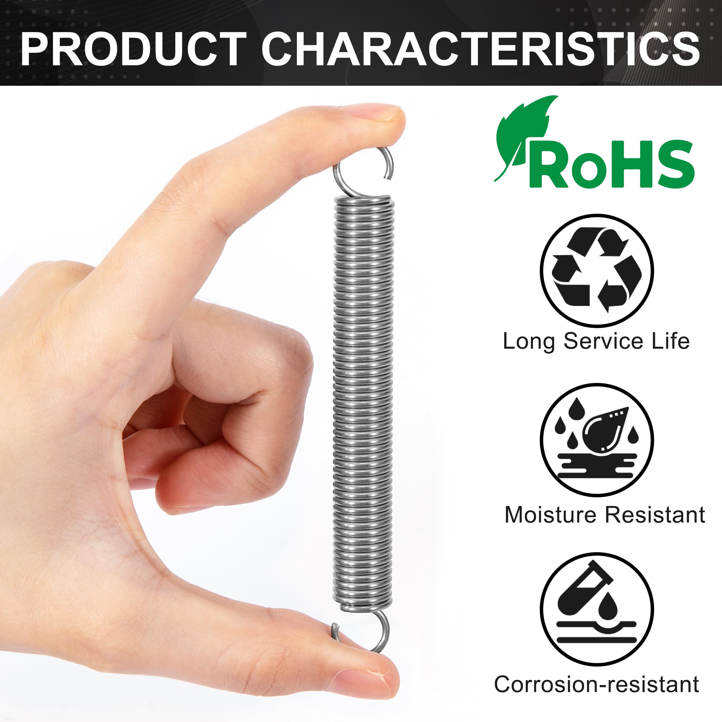 Tension Springs With Hooks 65mm, 2mm Wire Dia, 12mm OD 3Pcs