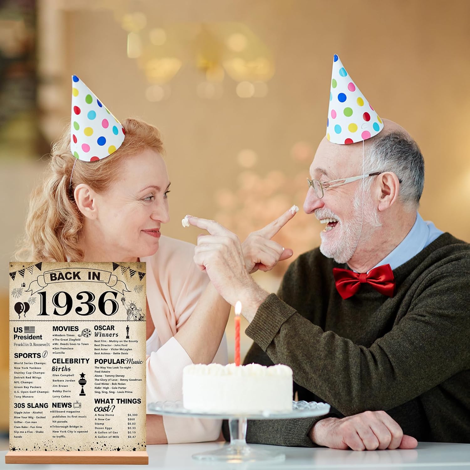 DARUNAXY 90th Birthday Party Decorations, Vintage Back in 1936 Poster Acrylic Sign with Stand 90 Year Old Party Supplies for Men& Women Vintage 1936 Table Decor 90th Anniversary Class Reunion Gifts - Image 7