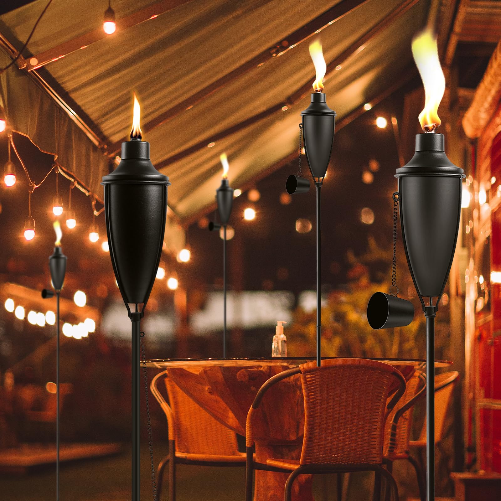 ZSPENG Gartenfackel für Zuhause, 6 Stück, große Kapazität, 625 ml, Outdoor-Metallfackel, Gartendekoration, 154 cm, verbesserte Citronella-Fackeln mit 3 Zinken, Erdspieß, Tischfackeln für Party,