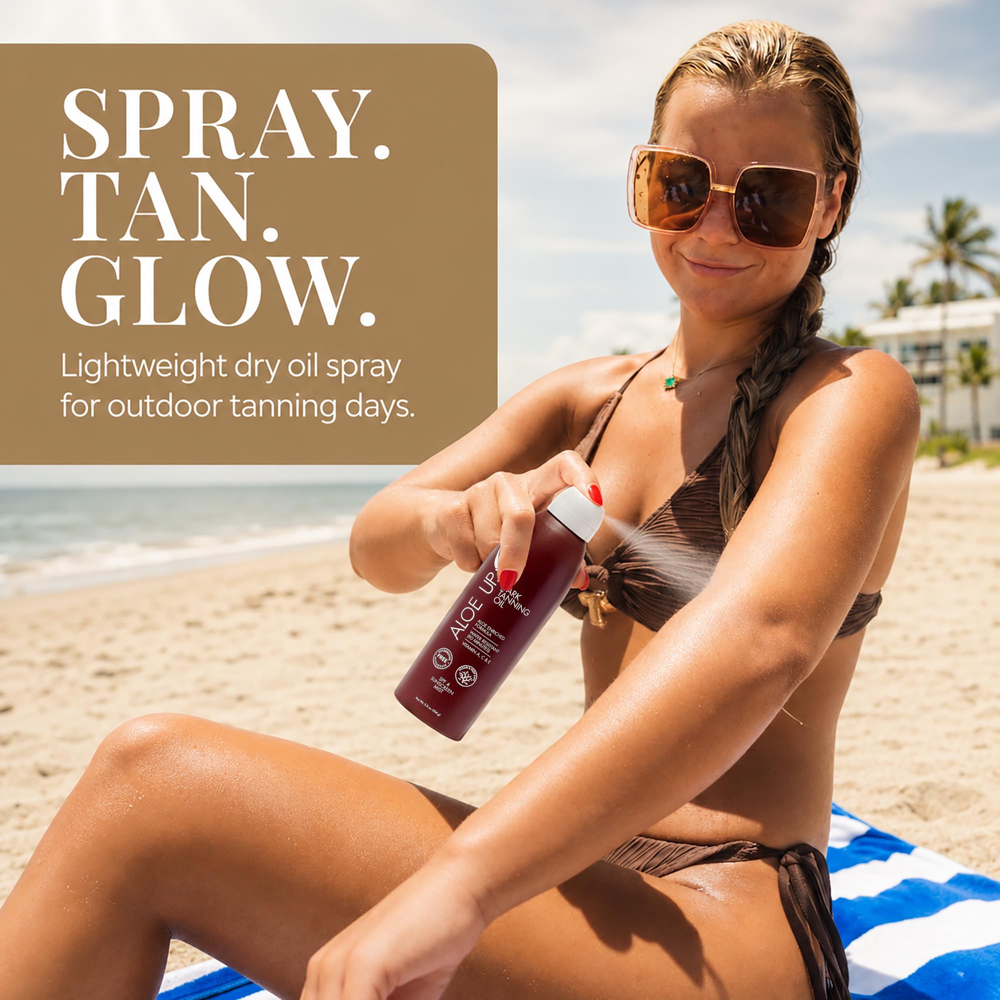 Aloe Up Dark Tanning Oil Spray SPF 4 with Aloe Vera, 6 oz, 2-Pack