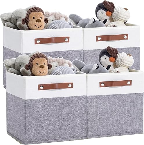 DUHEL Paquete de 4 cubos de almacenamiento, contenedores plegables de 13 pulgadas, cubos de almacenamiento de tela, organizadores de armario y cesta