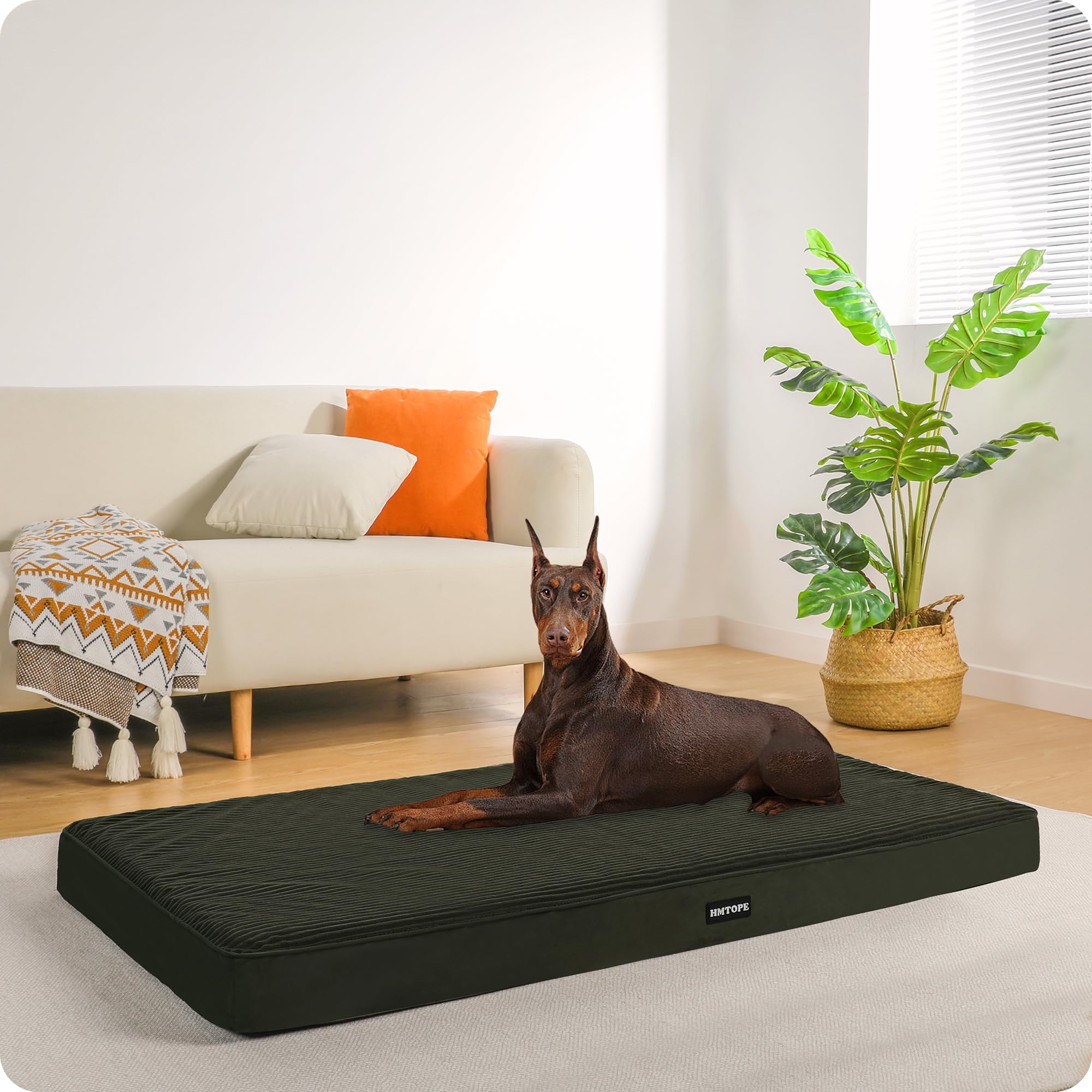 HMTOPE Cama ortopédica para perros de 10 cm de grosor, alfombrilla para perros grandes, extraíble y lavable, parte inferior antideslizante, forro interior impermeable, 120 cm, verde oliva
