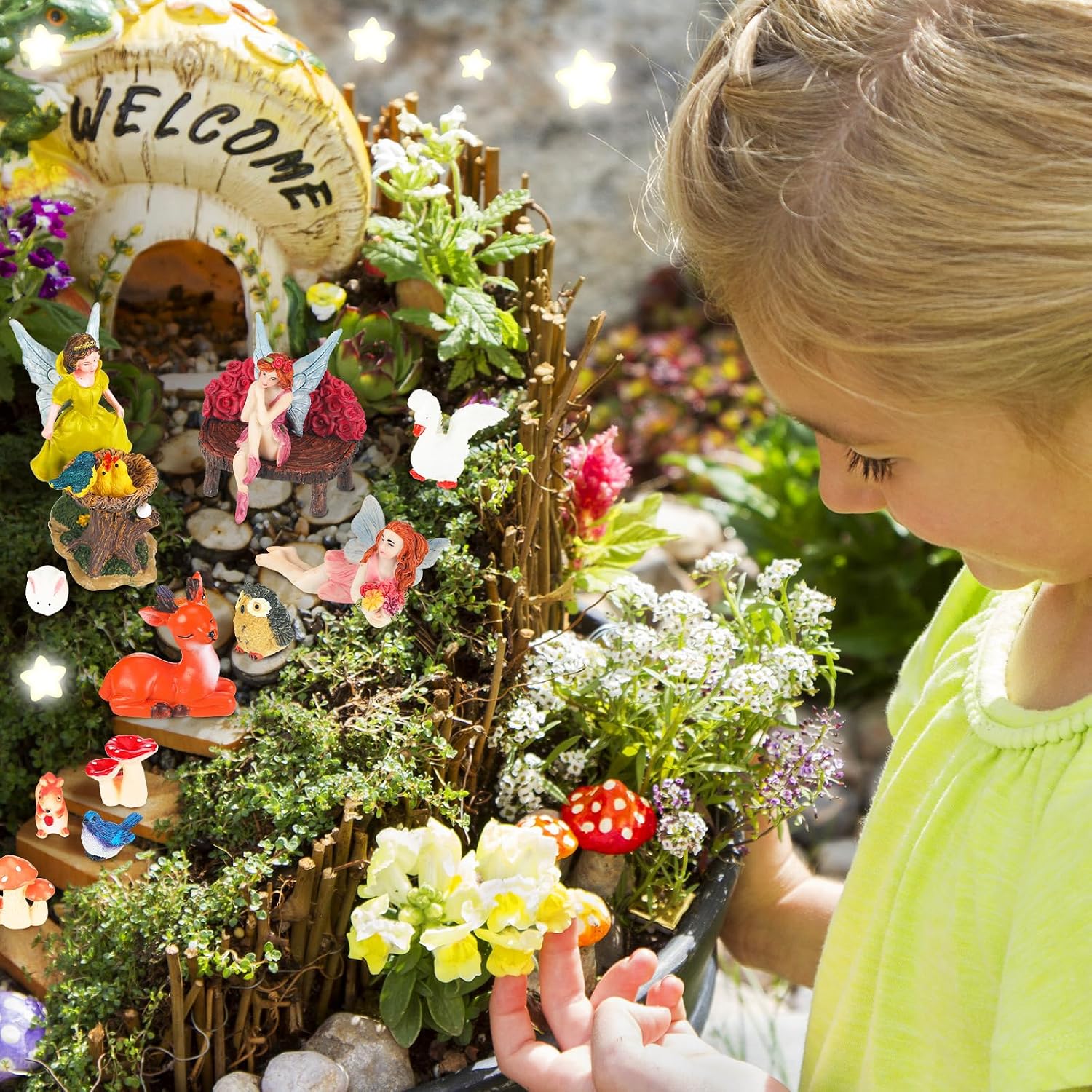 Wenqik 26 Pcs Miniature Fairy Figurines Mini Garden Accessories Tiny Fairies Figurine Decor Mini Garden Diorama Kit Micro Landscape House Fairies Figures for Home Lawn Decoration(Classic)