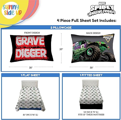 Miniatura 3 de Monster Jam Grave Digger - Juego de sábanas tamaño matrimonial de 4 piezas para niños, incluye funda de almohada, sábanas de microfibra súper suaves