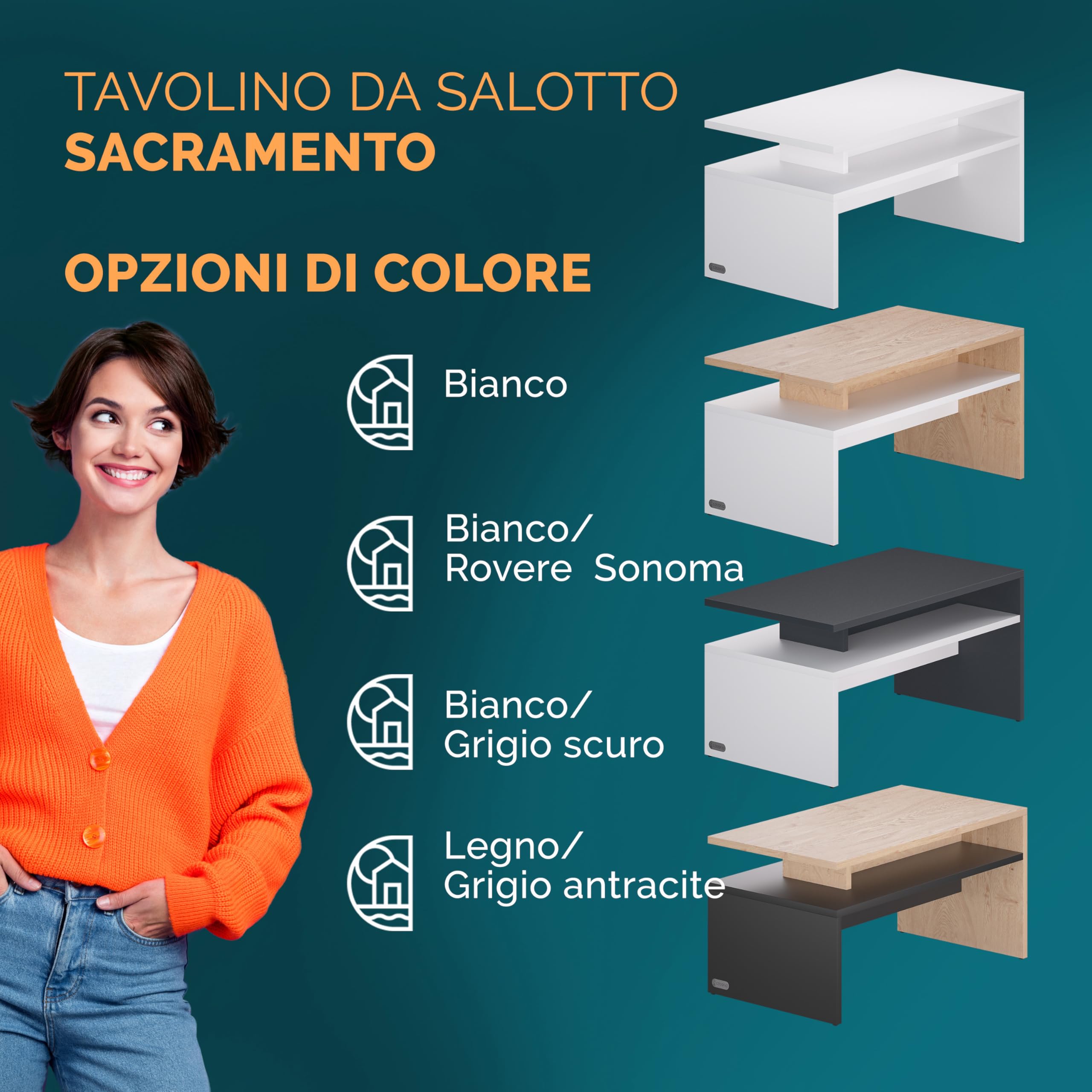 Casaria® Tavolino Salotto da Divano 95x55x50cm Mobiletto Basso in Legno Carico Max 50kg Tavolo Moderno Soggiorno da Caffé da Pranzo Coffe Table Letto