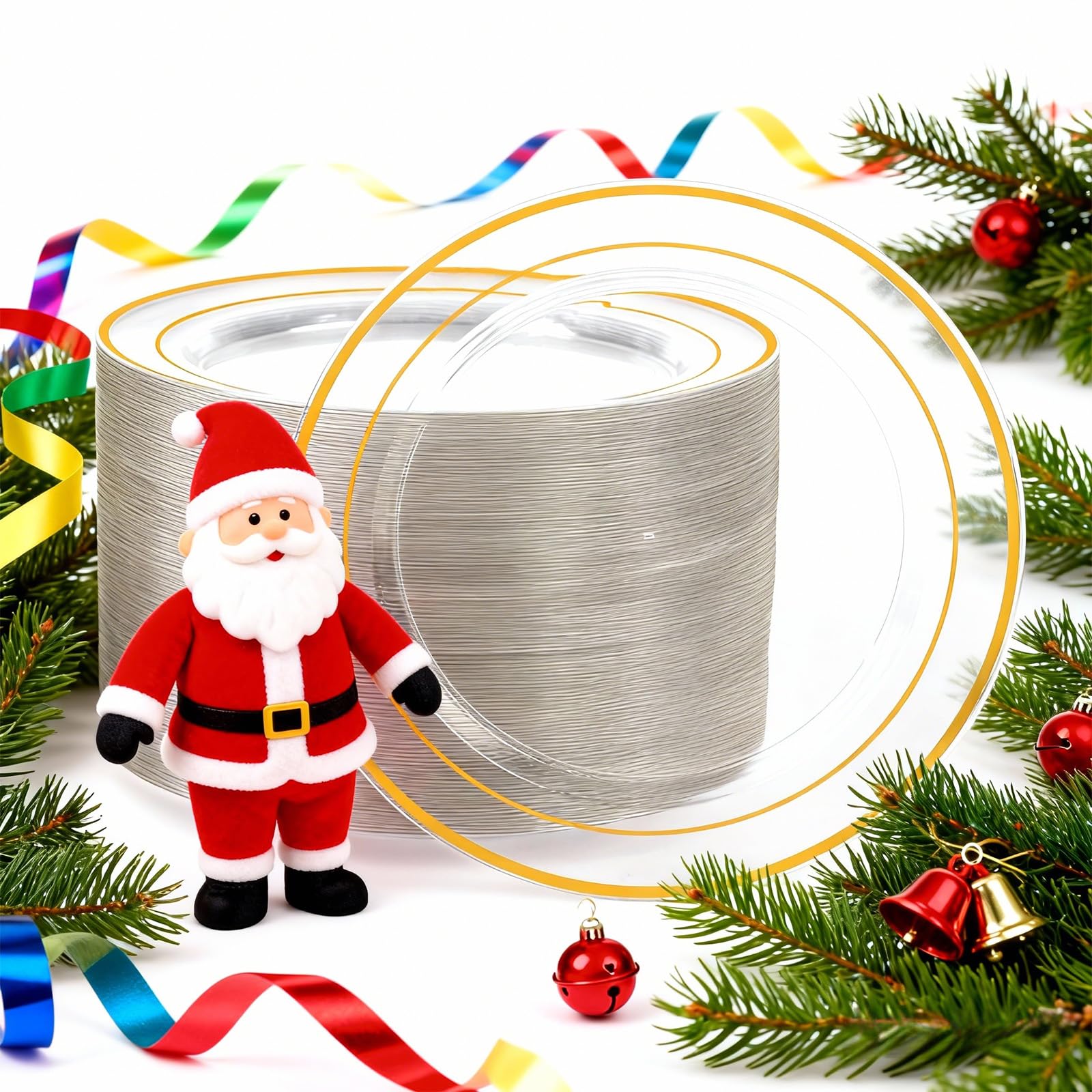 I00000 100Pcs Small Clear Gold Dessert Plates,Clear Disposable Plates with Gold Rim 7 Inch,Premium Hard Fancy Small Plates,Perfect for Birthday Thanksgiving and Wedding