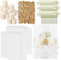 Fuyoooo 60-Pack Wedding Invitations Wraps: Pre-Folded Vellum Jackets, Gold Wax Seals, Dried Baby's Breath Flowers & Silk Ribbons for 5x7 DIY