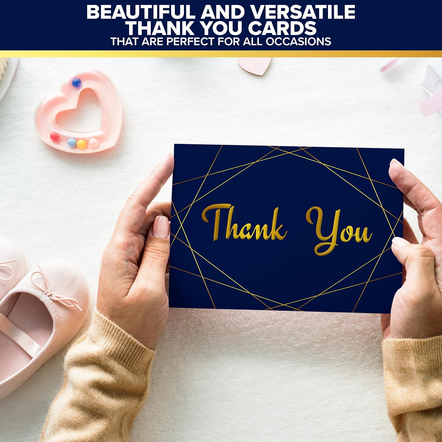 Decorably 24 Pack Foil 6x4in Navy Blue and Gold Thank You Cards with Envelopes and Stickers, 6 Elegant Designs for Friends, Family, Loved Ones, Blank Inside - All Occasions, Wedding, Gifting, Mailing - Image 6