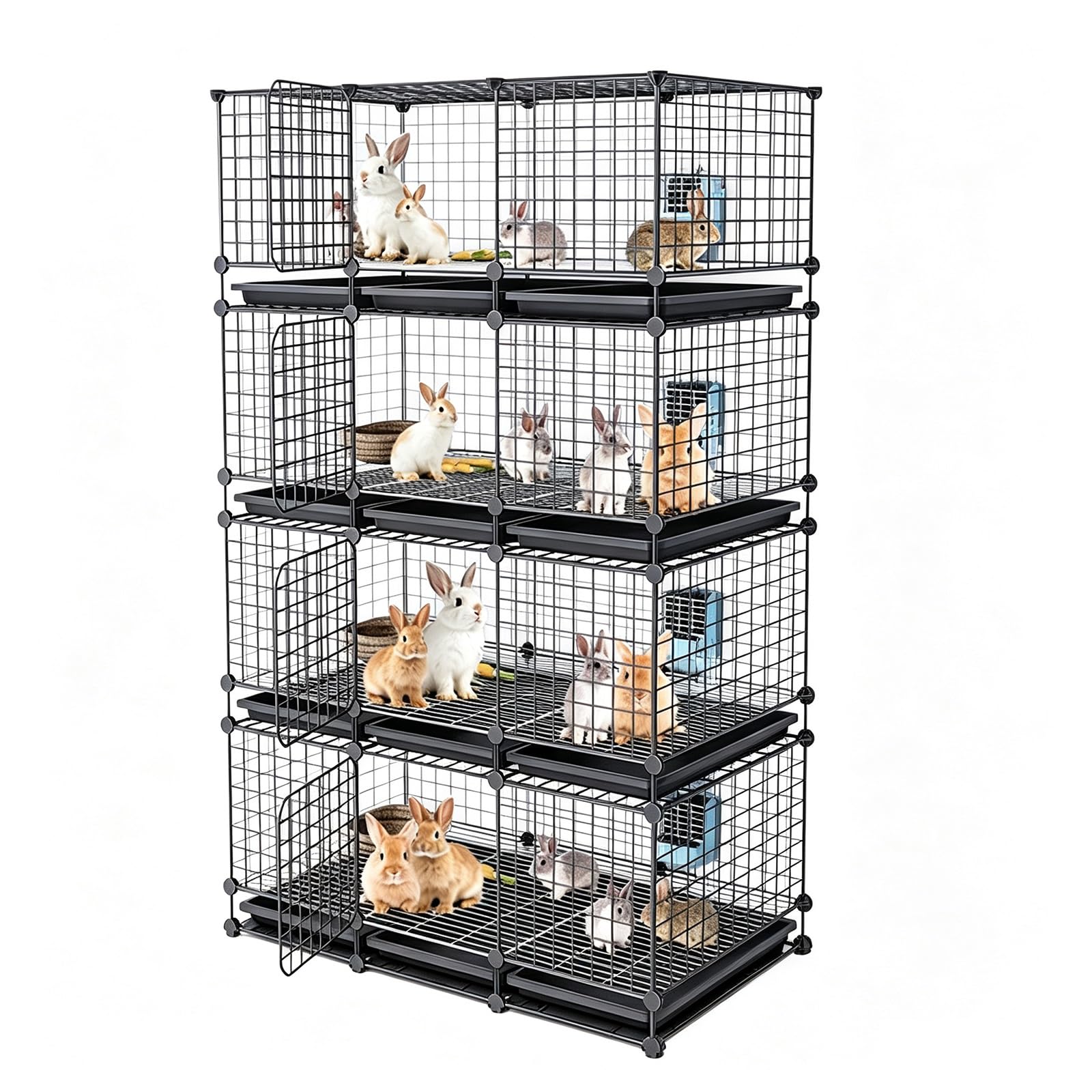 Jaula para Conejos Interior 4 Niveles, Recinto Metálico para Pequeños Animales