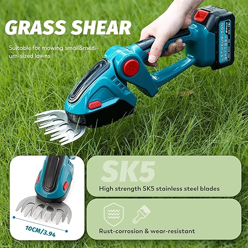 Miniatura 2 de Frifreego Cizalla de césped inalámbrica de 21 V para recortar el borde del césped, tijeras de setos de arbustos de mano, tijeras de setos 2 en 1,