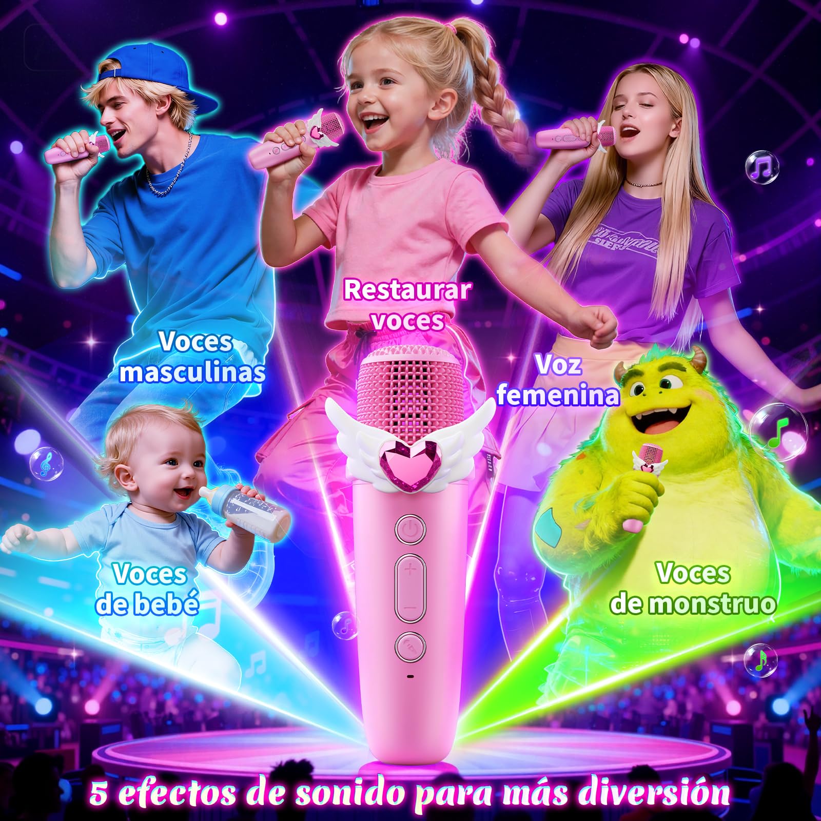 Juguetes Niña 3 4 5-10+ Años,Unicornios Karaoke Infantil 2 Microfonos Inalambricos Mit LED-Lichteffekten Regalo Niñas 3-10 Años Micrófono Karaoke Infantil Musical Fiesta Cumpleaños Regalos de Pascua